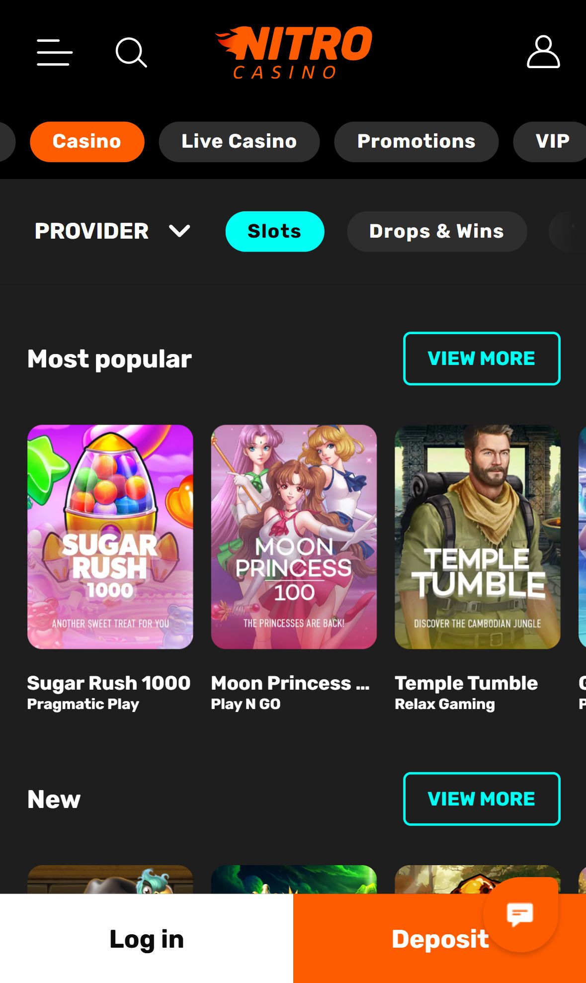 Nitrocasino — Lobby (Mobile)
