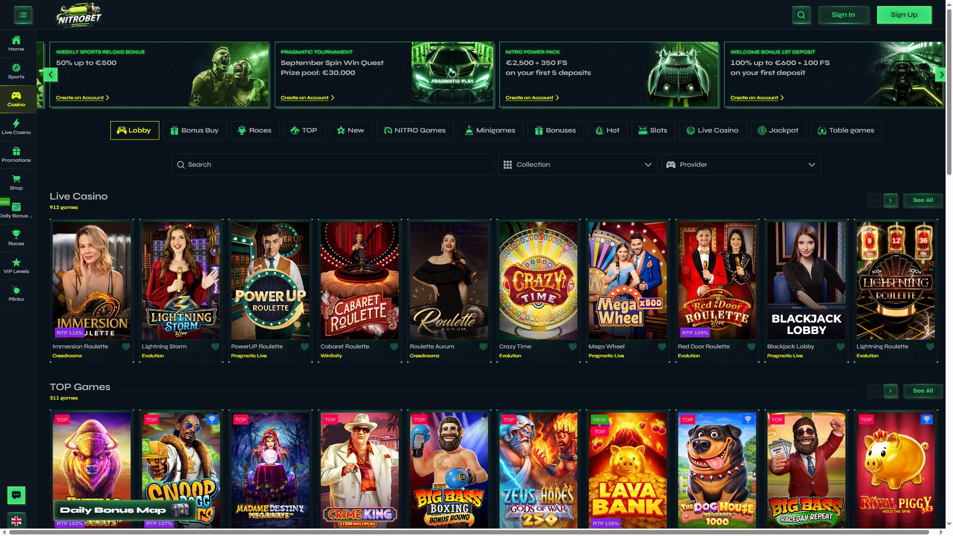 Nitrobet Casino — Lobby (Desktop)