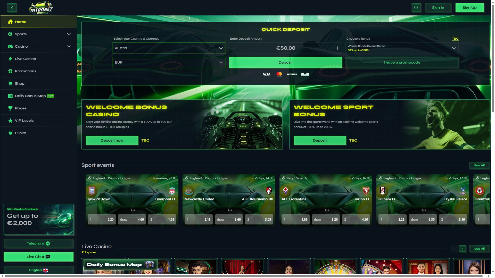 Nitrobet Casino — Homepage (Desktop)