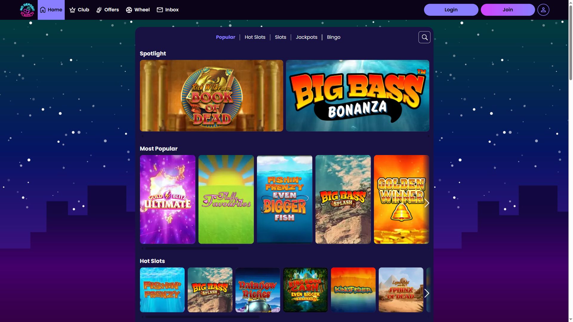 No Deposit Slots — Lobby (Desktop)