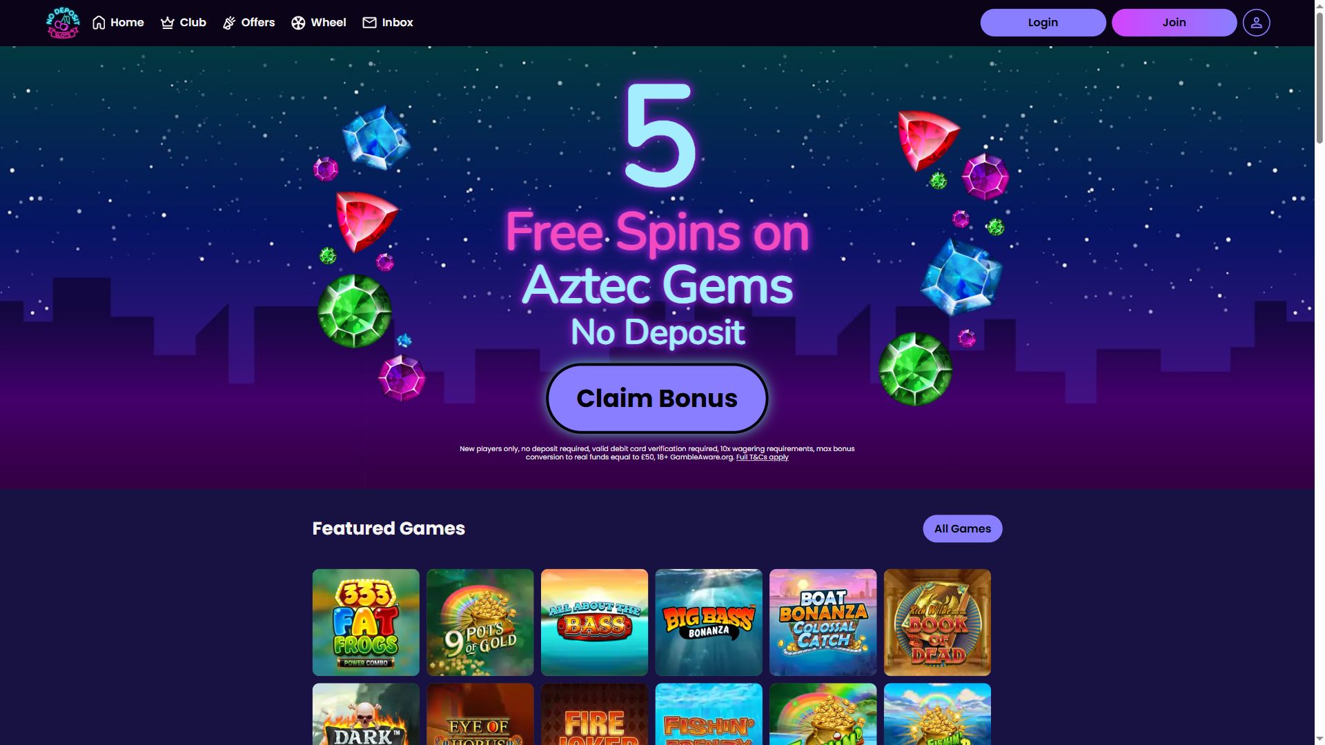 No Deposit Slots — Homepage (Desktop)