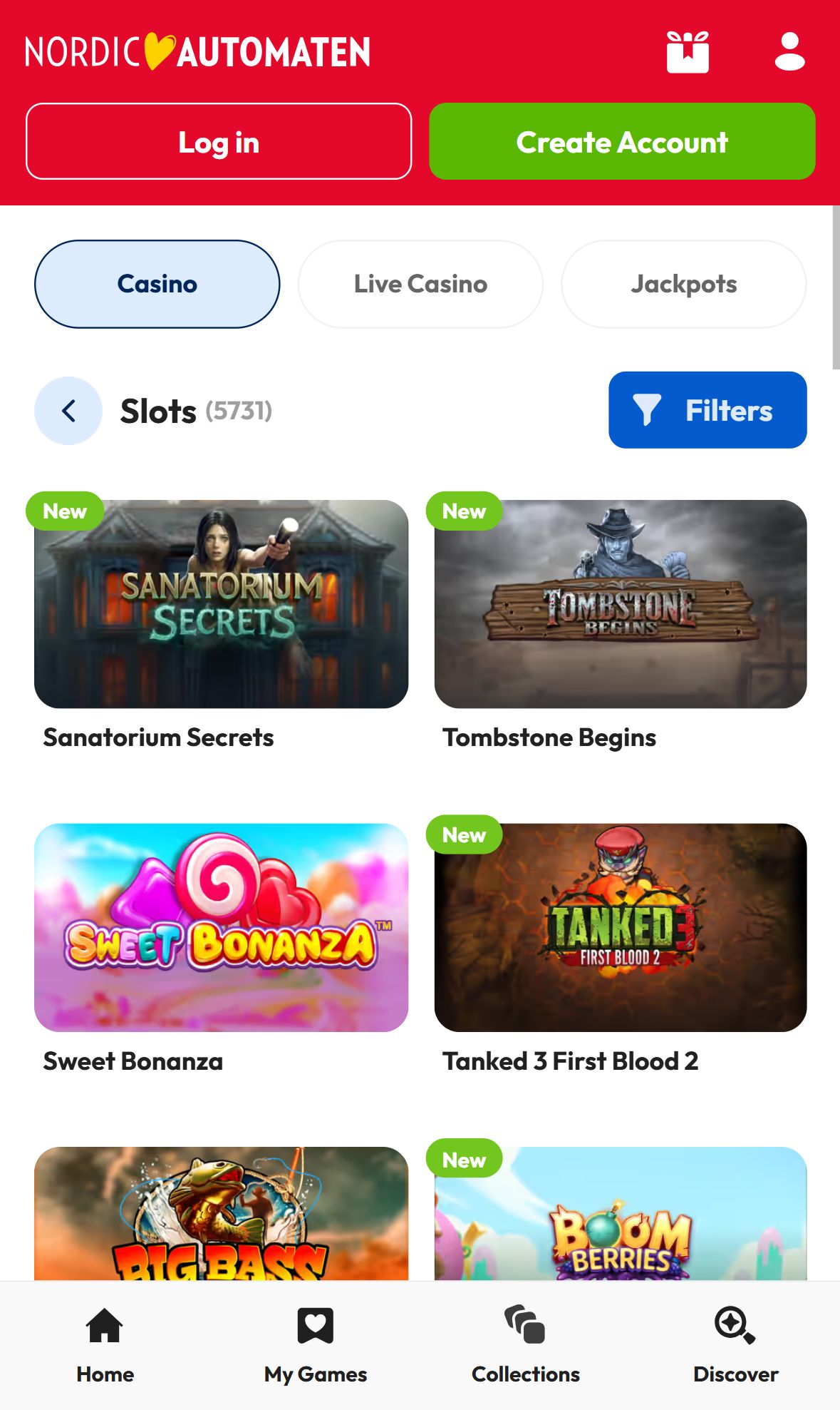 NordicAutomaten — Lobby (Mobile)