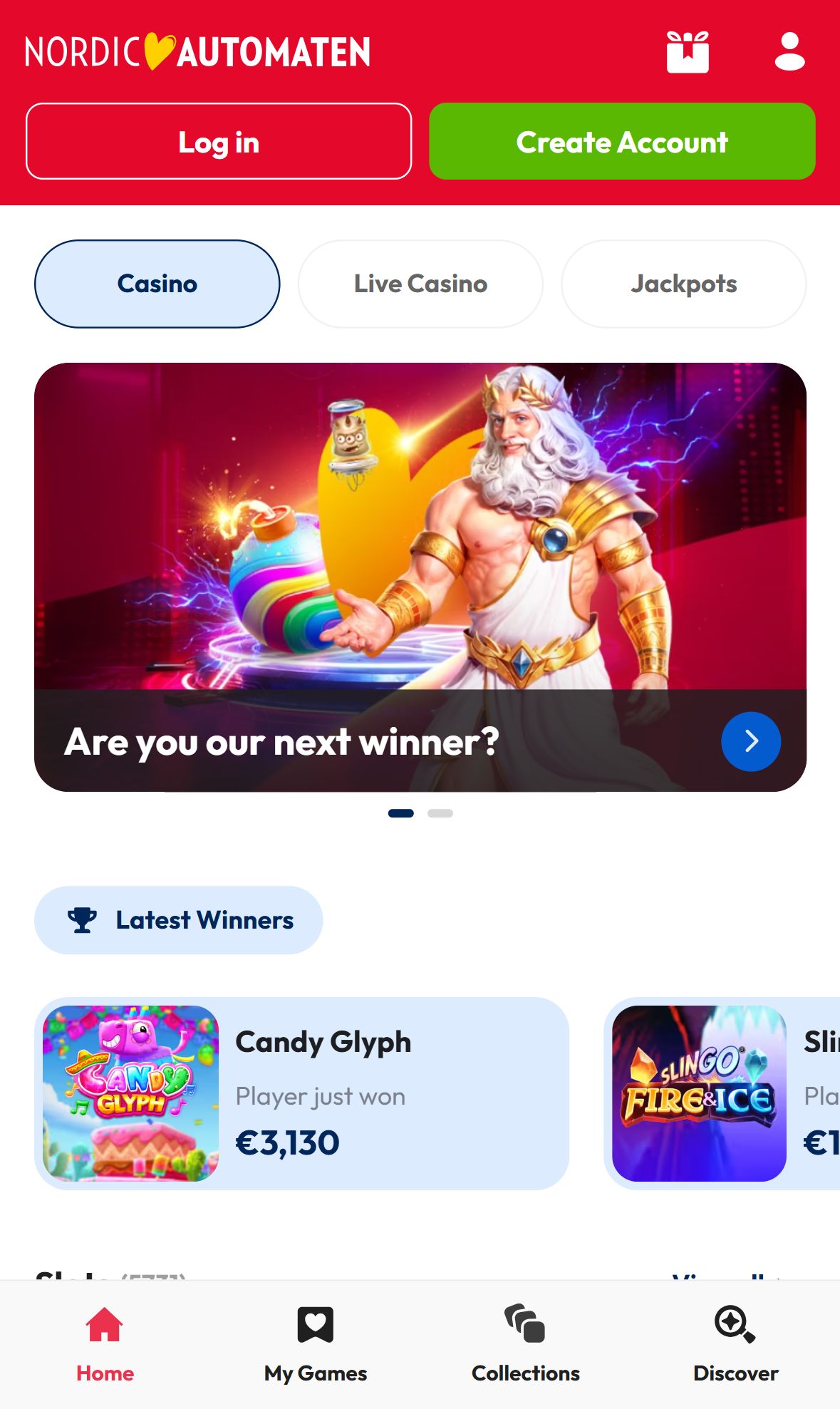 NordicAutomaten — Homepage (Mobile)