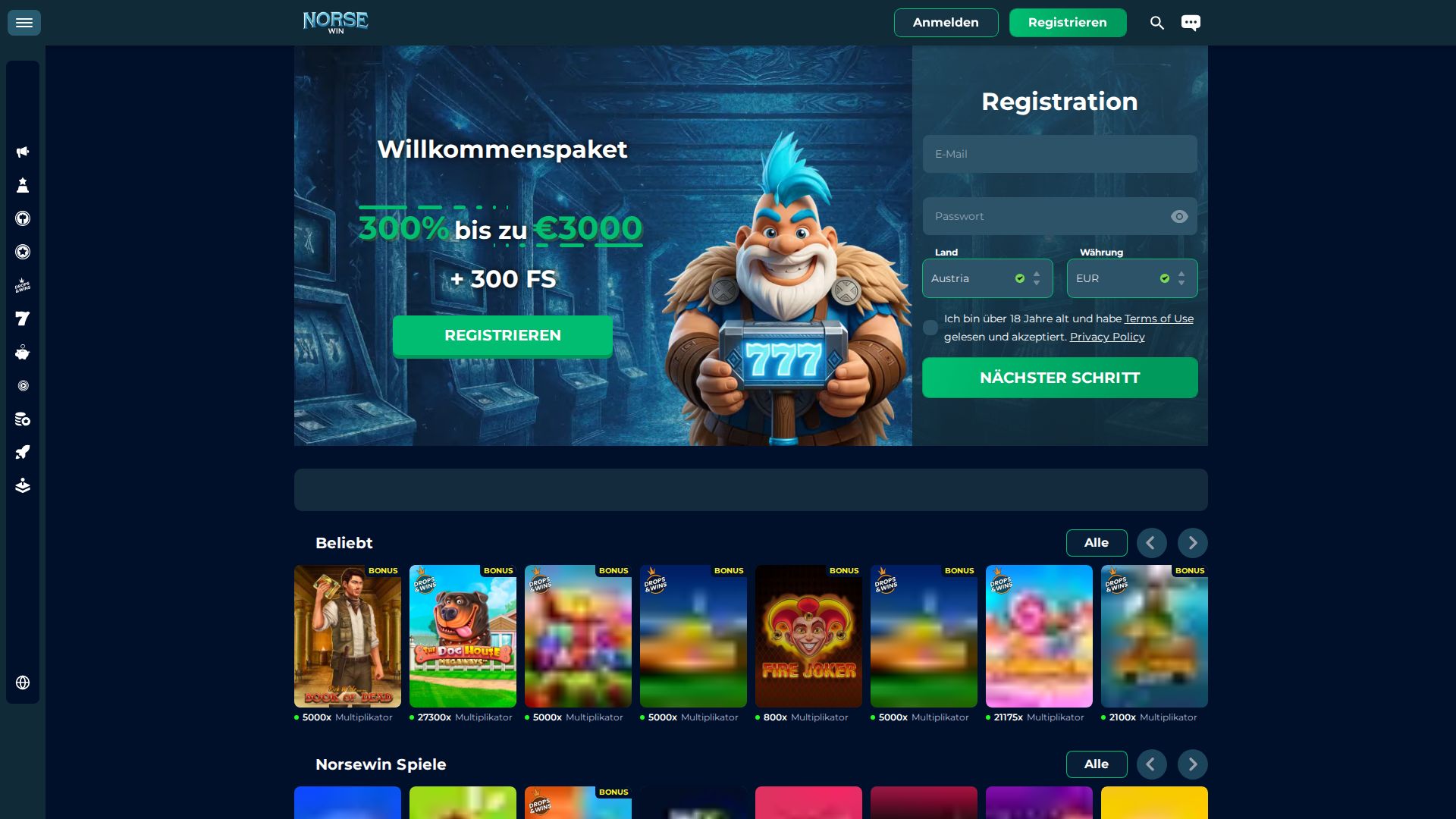 NorseWin — Startseite (Desktop)