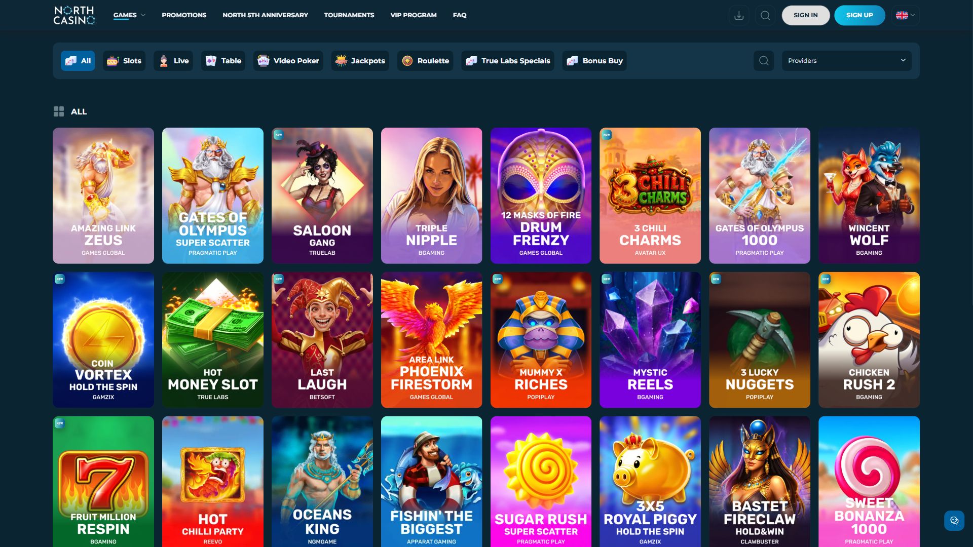 North Casino — Lobby (Desktop)