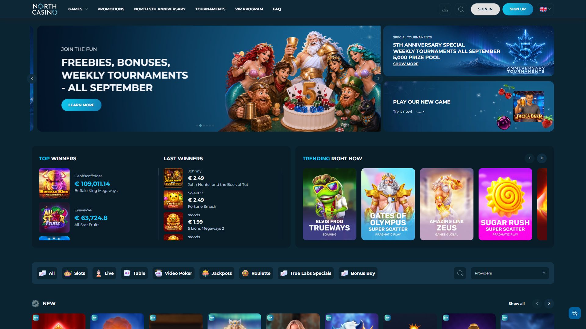North Casino — Startseite (Desktop)
