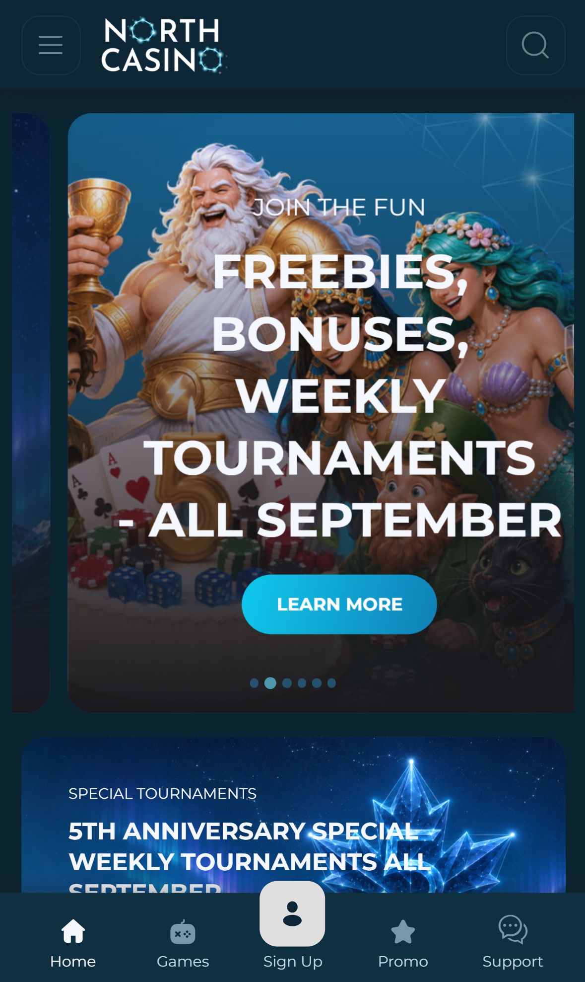 North Casino — Homepage (Mobile)