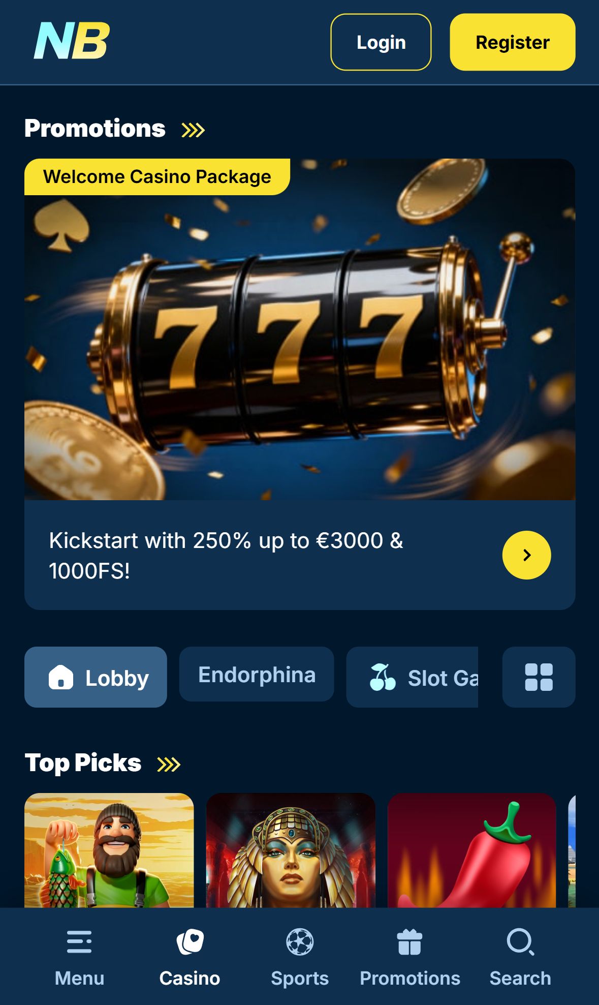NucleonBet — Lobby (Mobile)