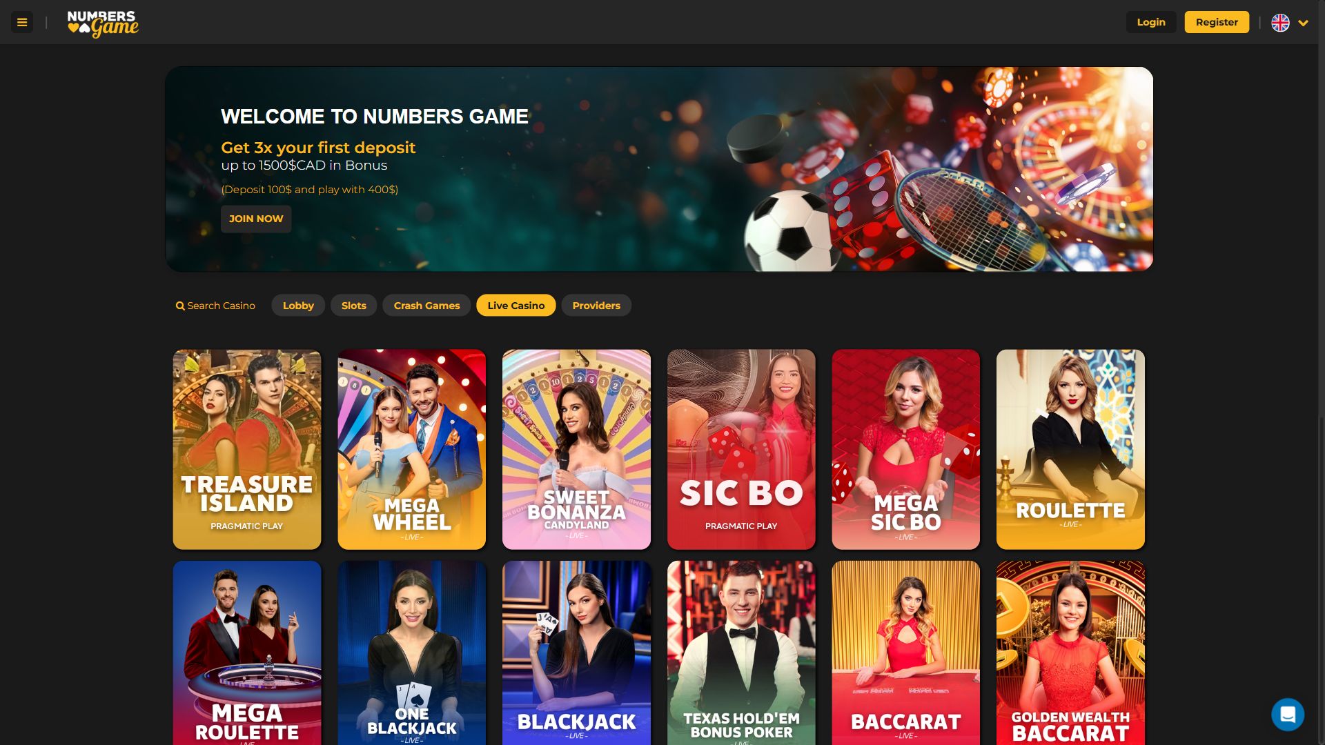 Numbers Game — Lobby (Desktop)