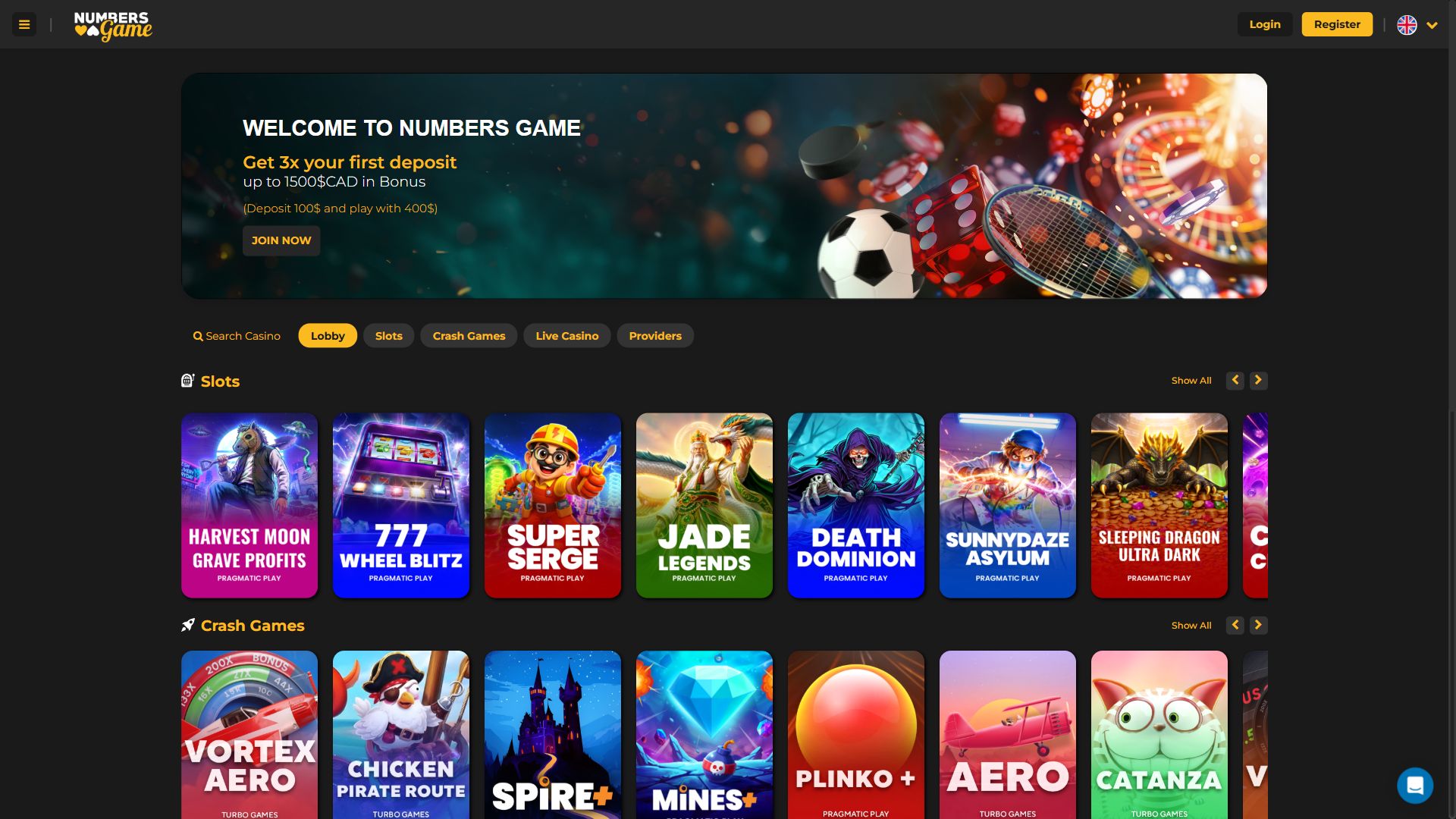 Numbers Game — Homepage (Desktop)