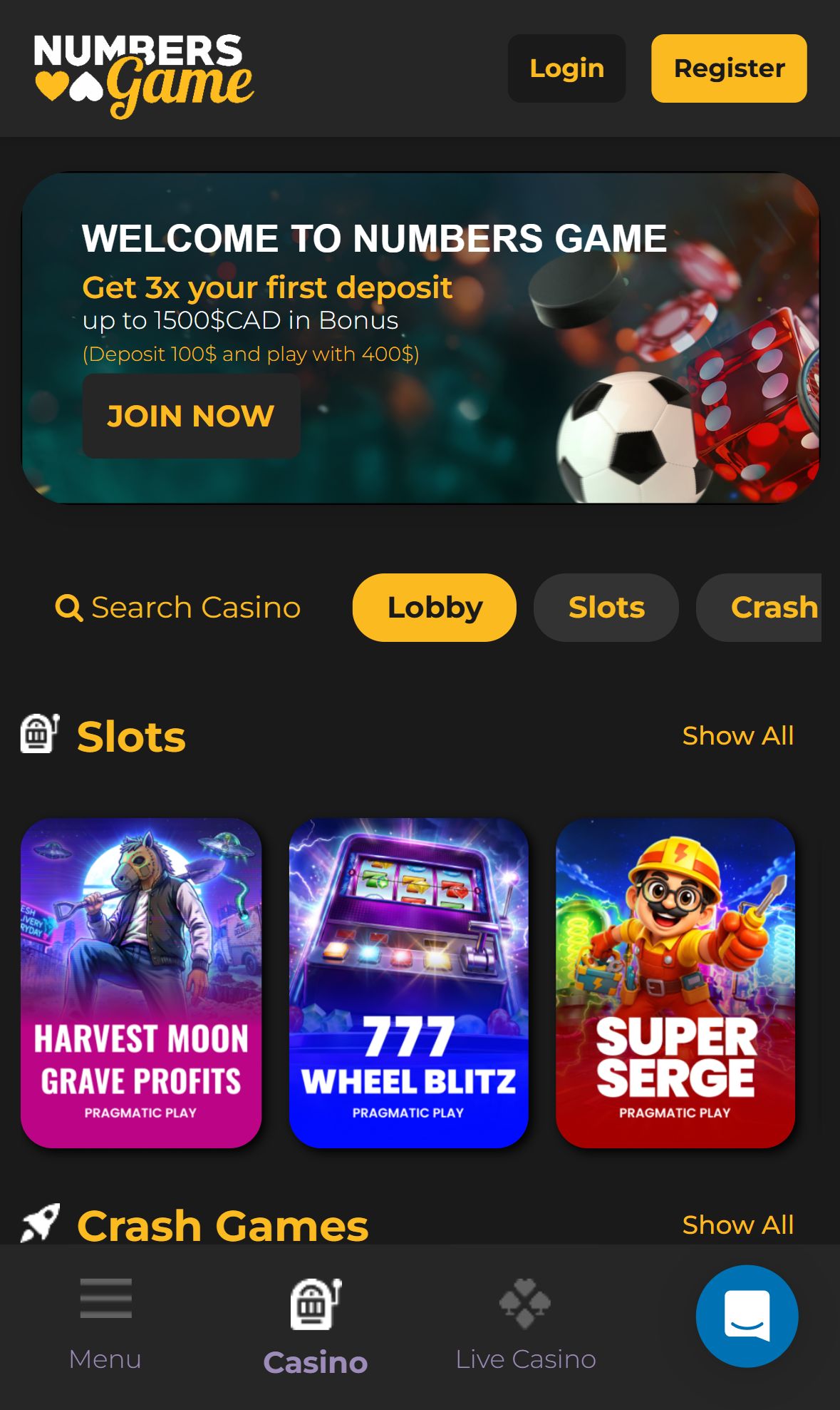 Numbers Game — Lobby (Mobile)