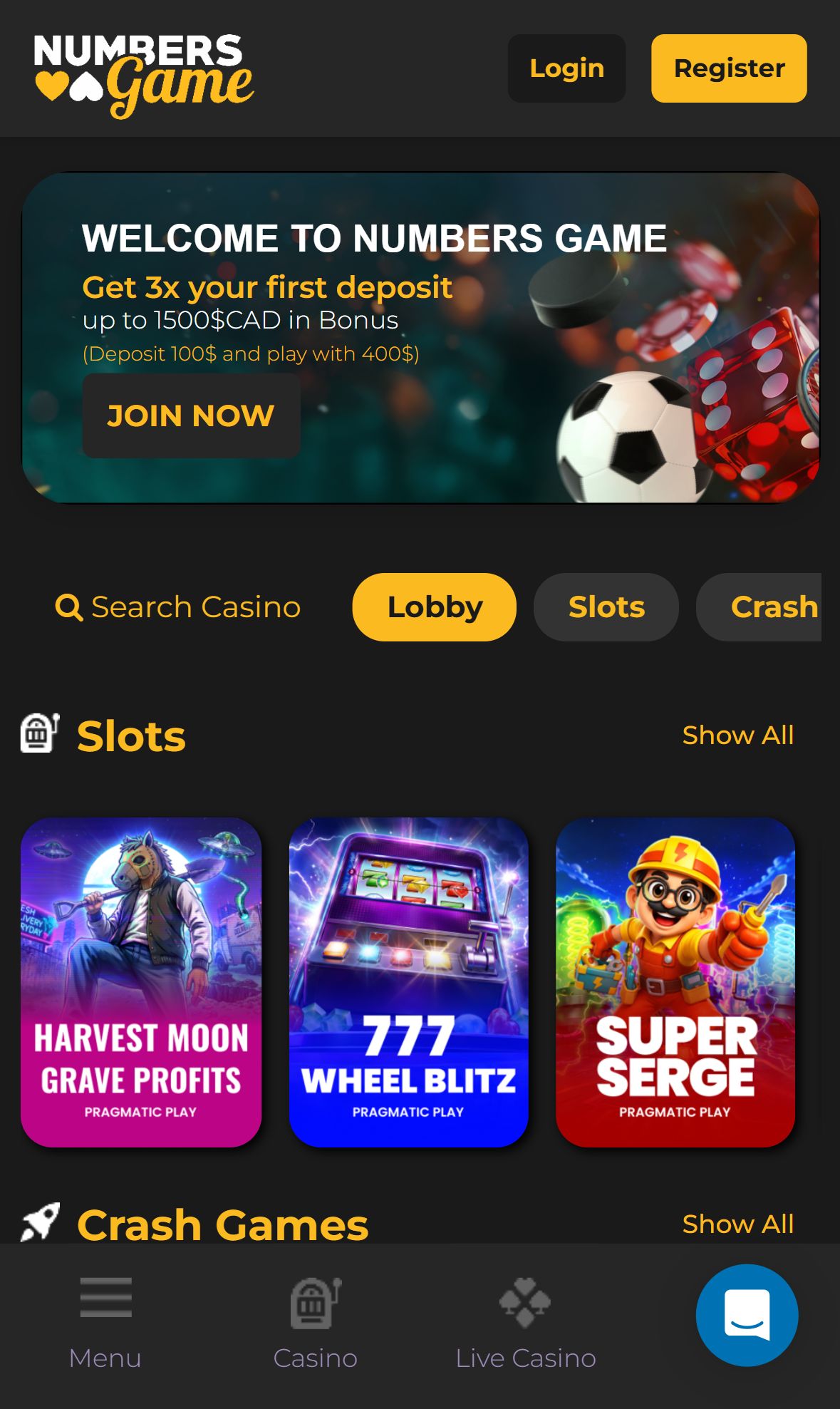 Numbers Game — Homepage (Mobile)