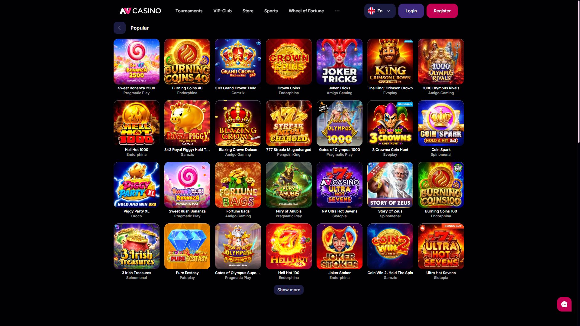 NV Casino — Lobby (Desktop)