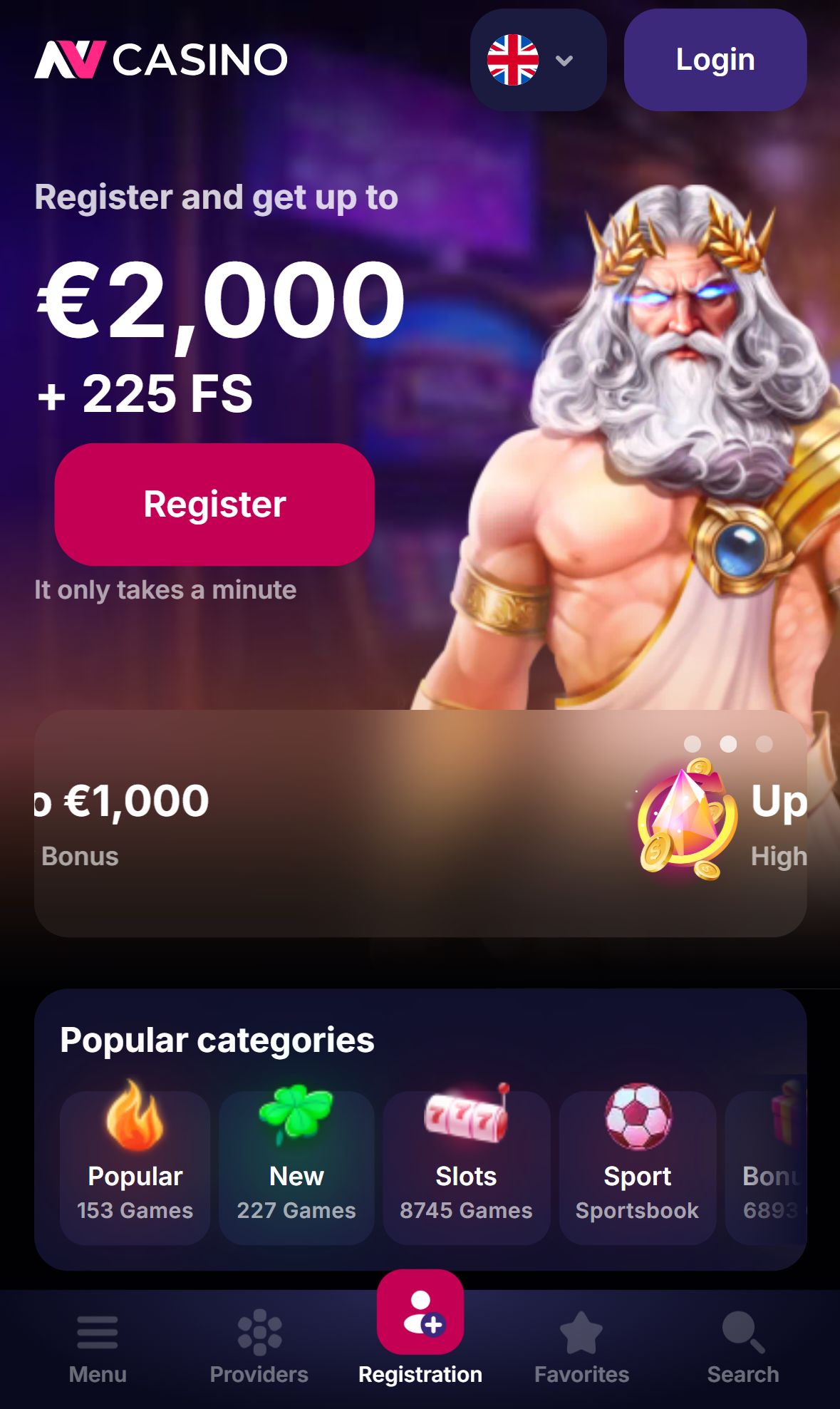 NV Casino — Homepage (Mobile)