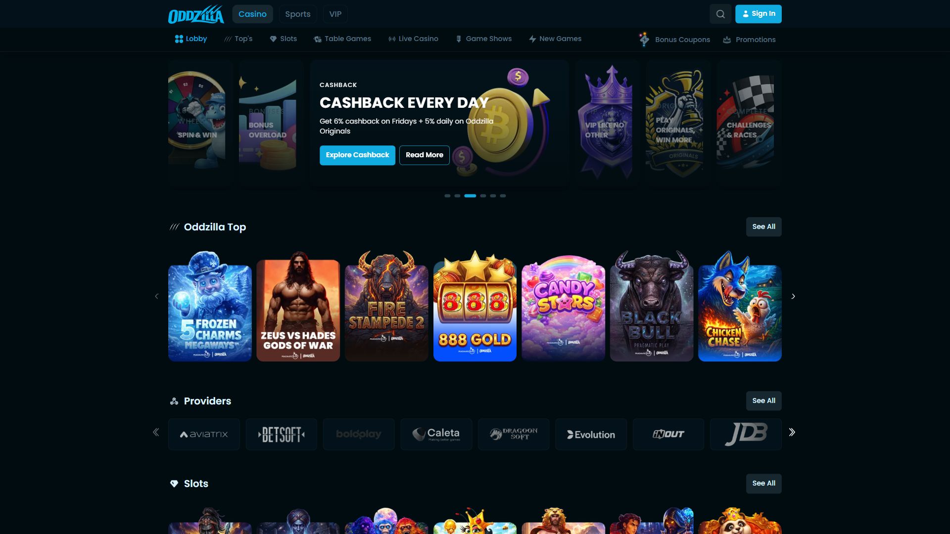 OddZilla — Homepage (Desktop)