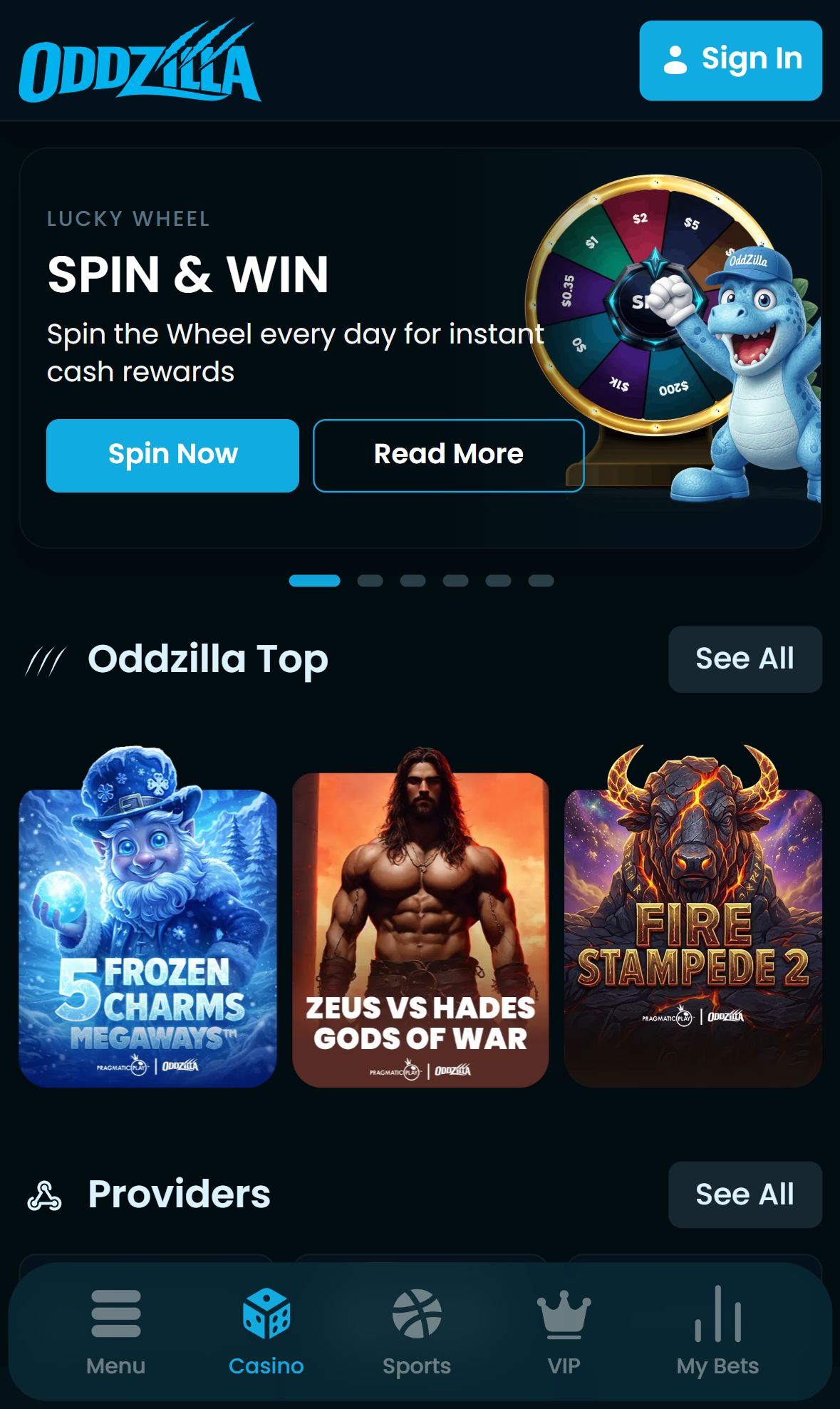 OddZilla — Homepage (Mobile)