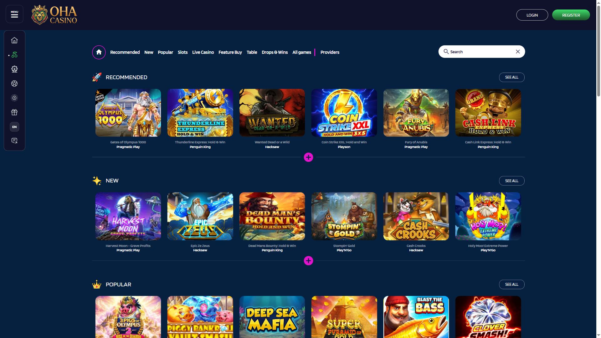 Ohacasino — Lobby (Desktop)