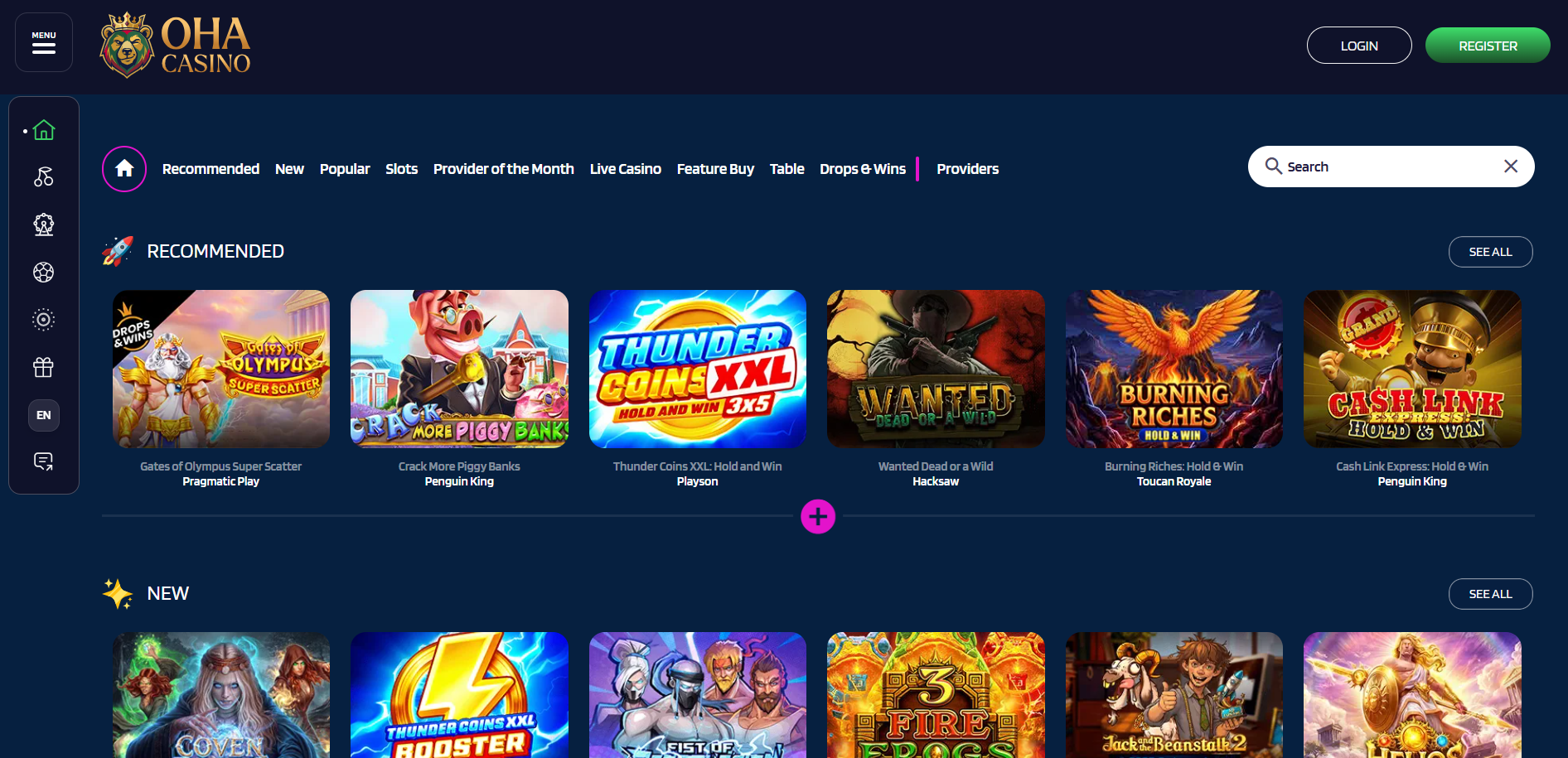 Ohacasino — Homepage (Desktop)