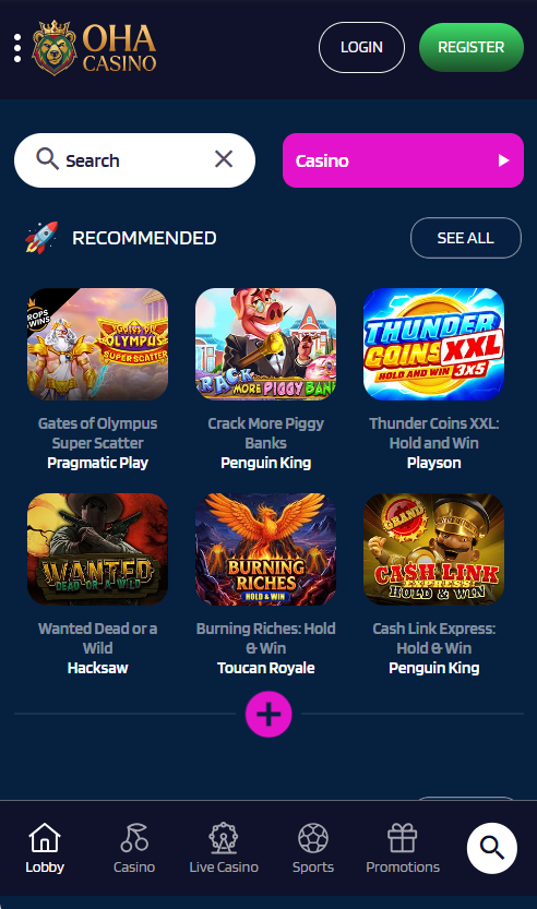Ohacasino — Homepage (Mobile)