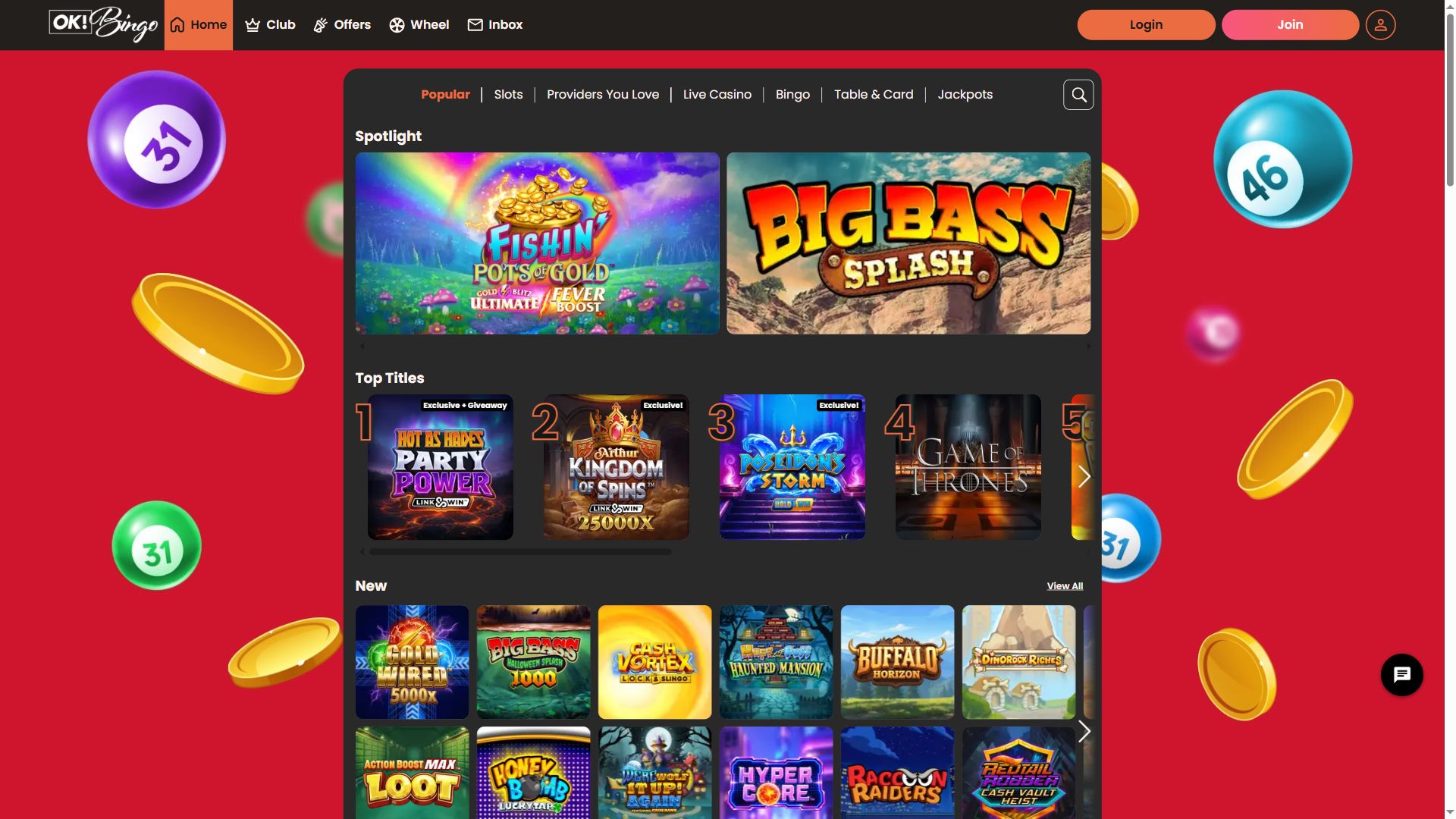 OK! Bingo — Lobby (Desktop)