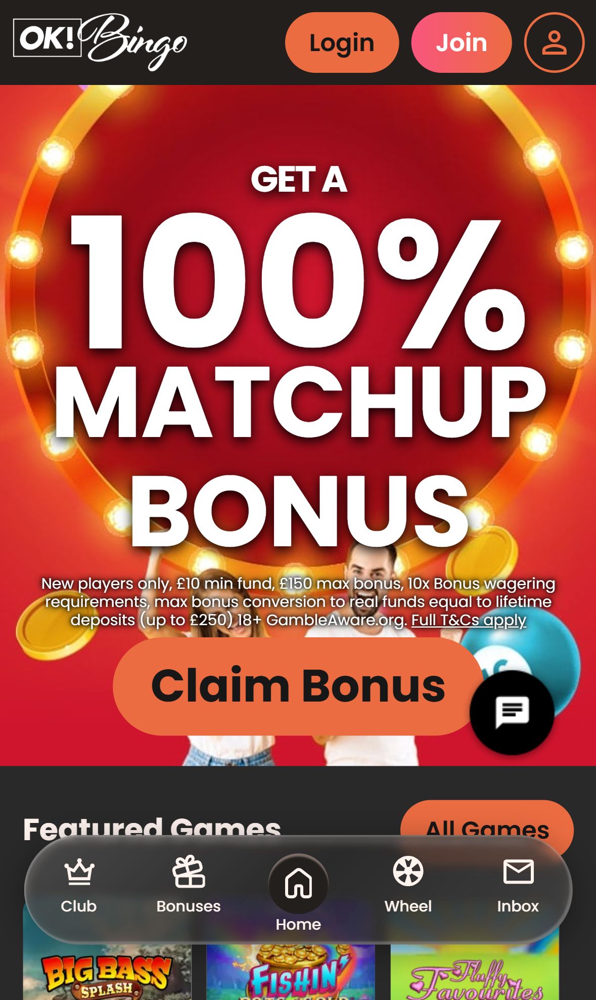 OK! Bingo — Homepage (Mobile)