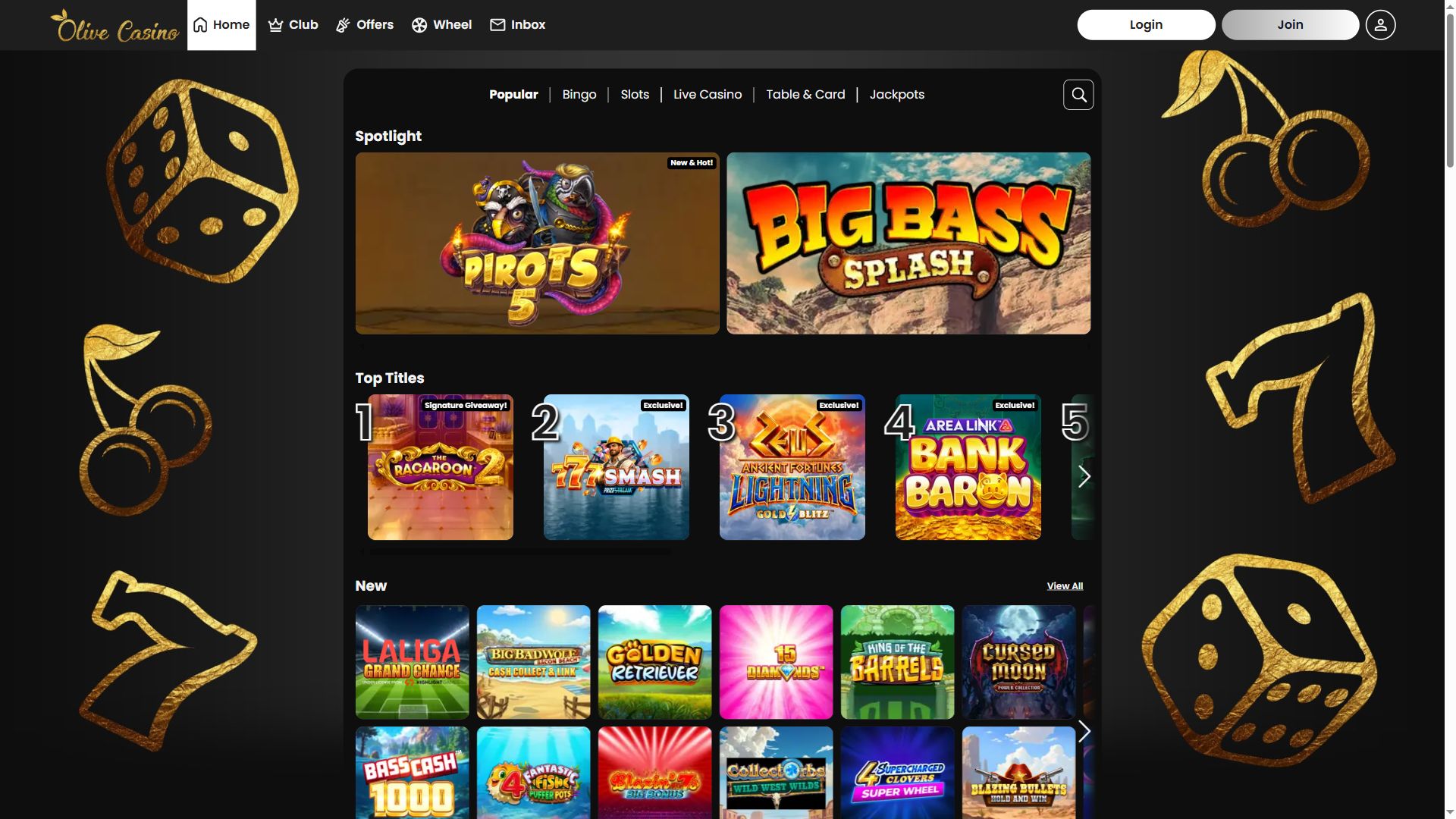 Olive Casino — Lobby (Desktop)