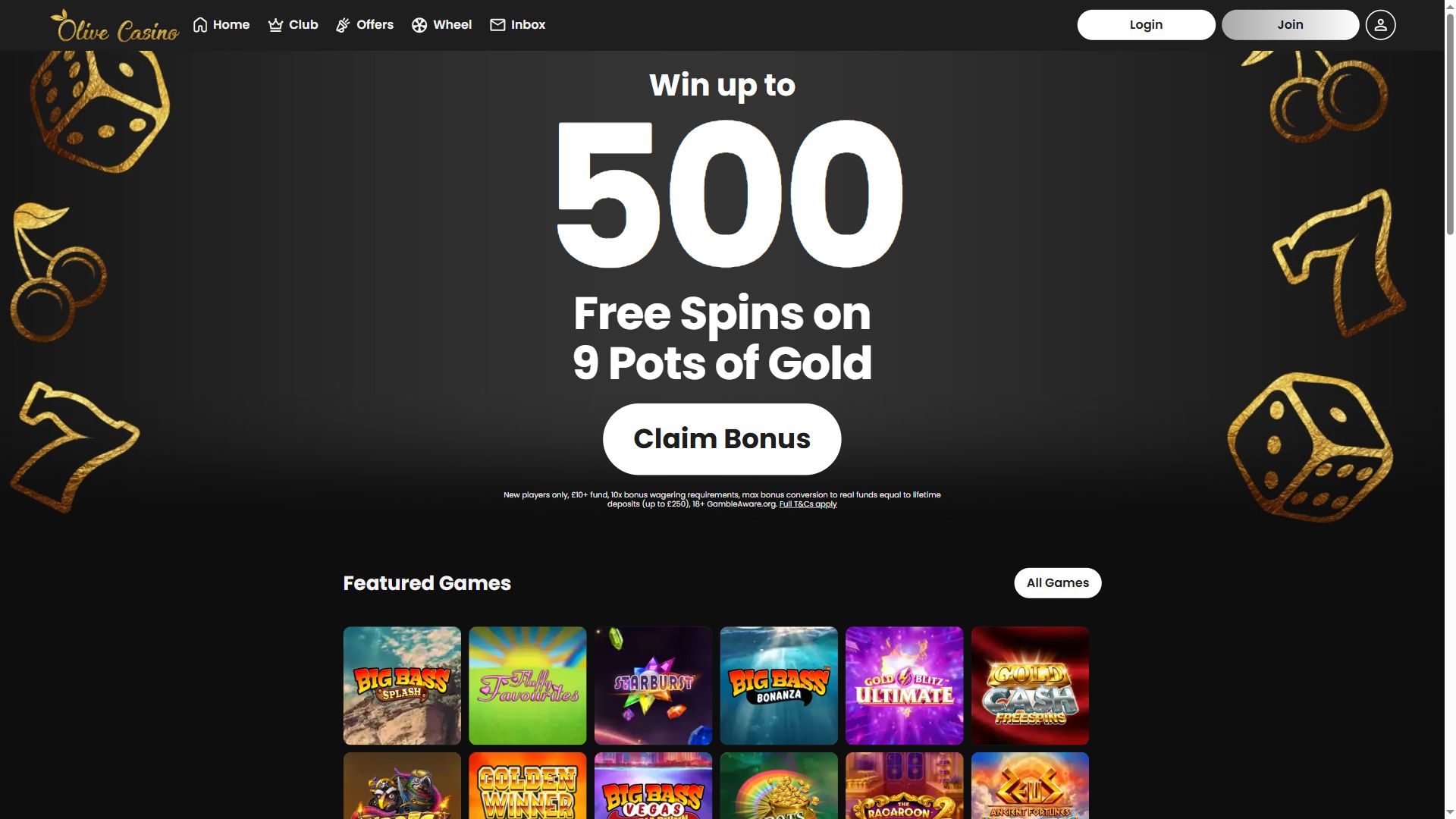 Olive Casino — Homepage (Desktop)