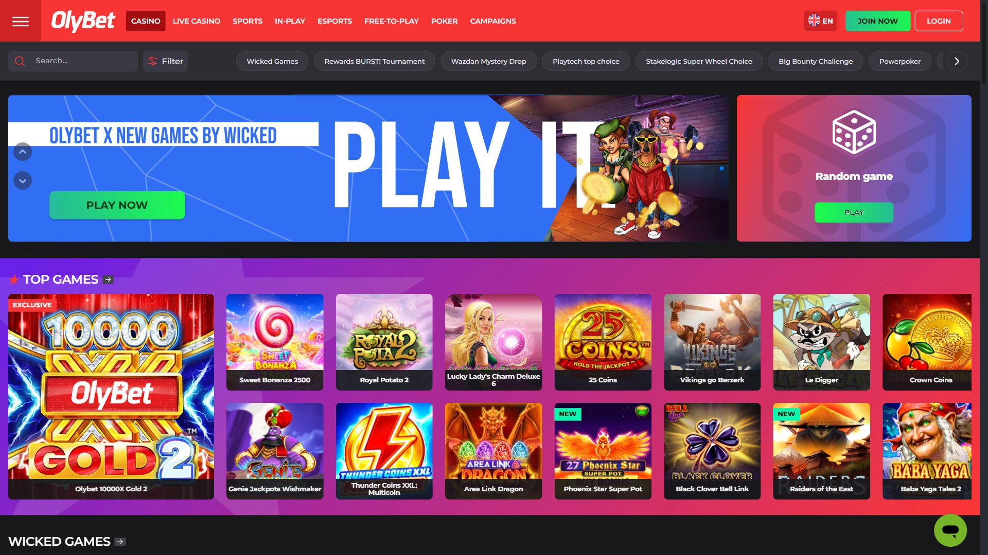 OlyBet — Lobby (Desktop)