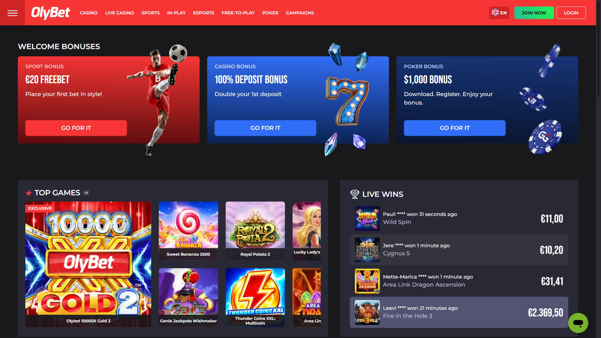 OlyBet — Homepage (Desktop)