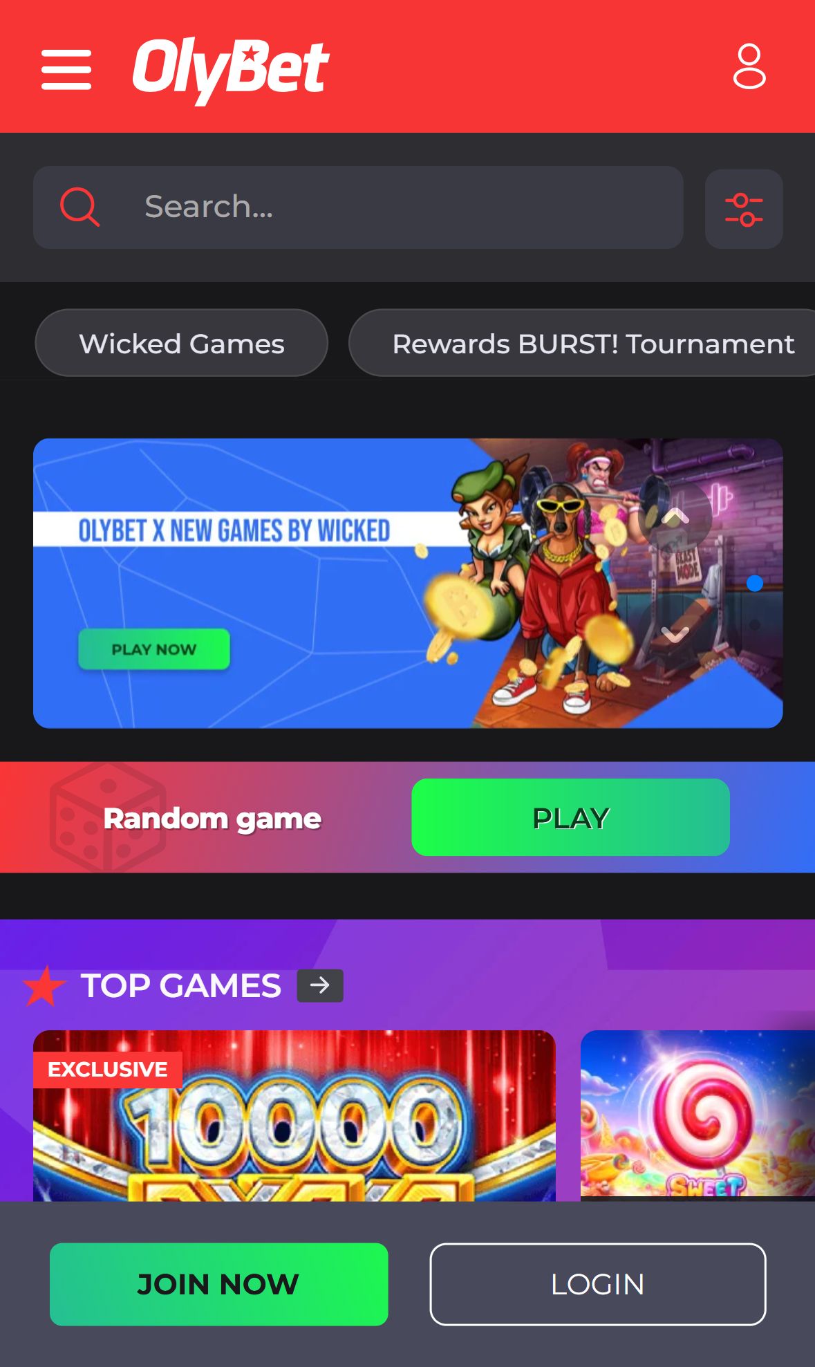 OlyBet — Lobby (Mobile)