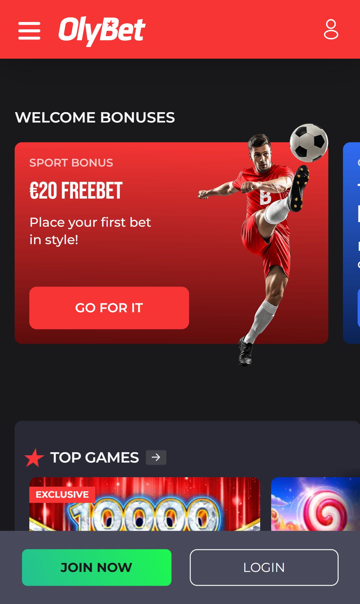 OlyBet — Homepage (Mobile)