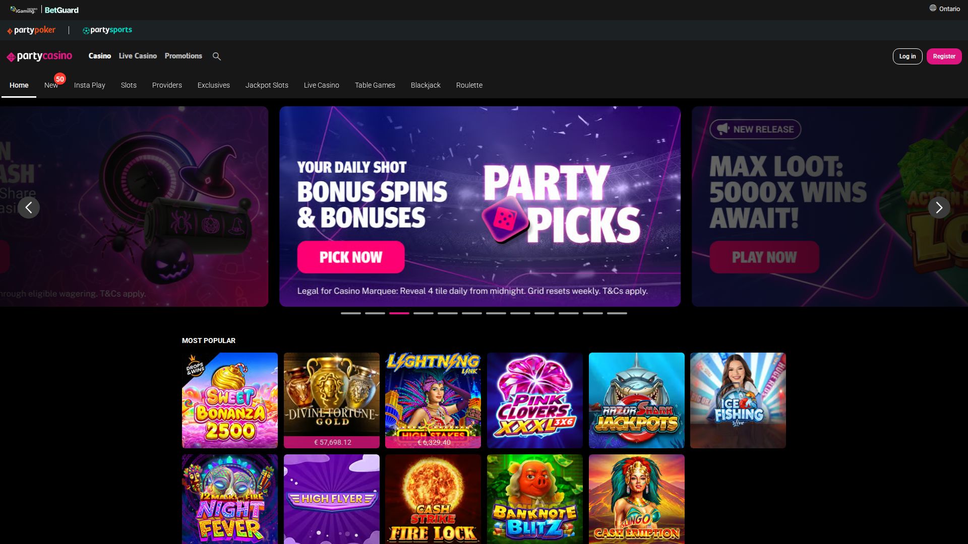 PartyCasino — Homepage (Desktop)