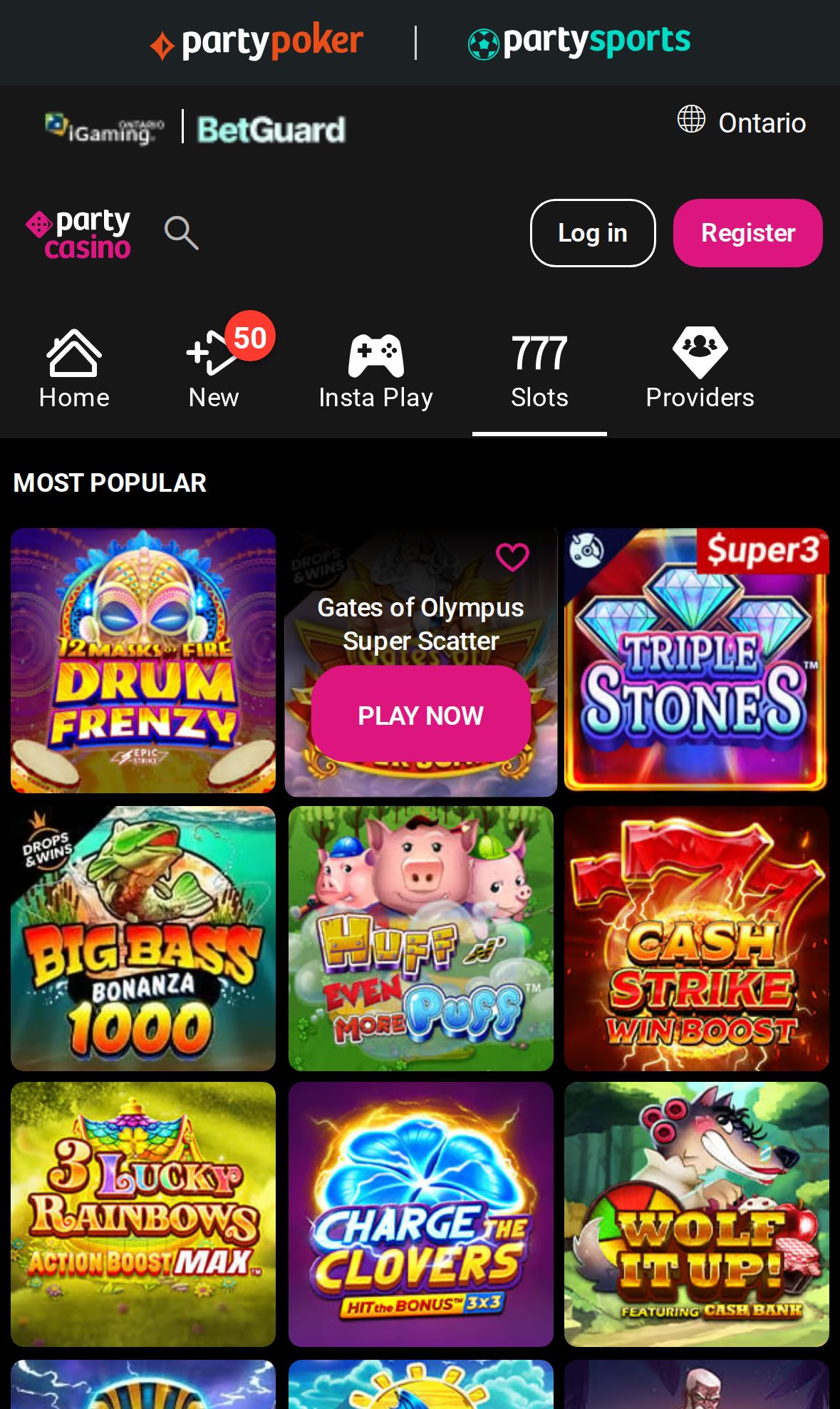 PartyCasino — Lobby (Mobile)