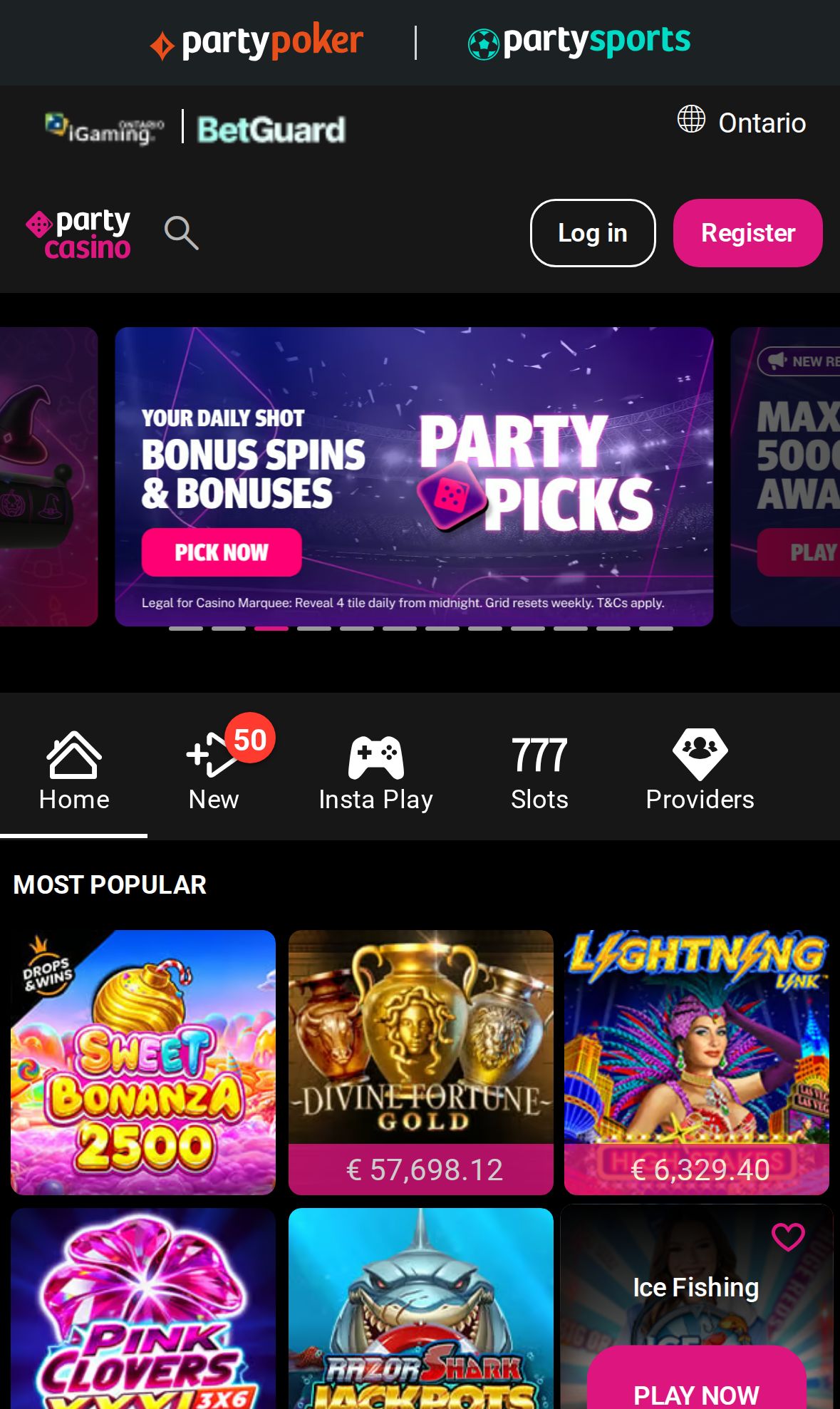 PartyCasino — Homepage (Mobile)
