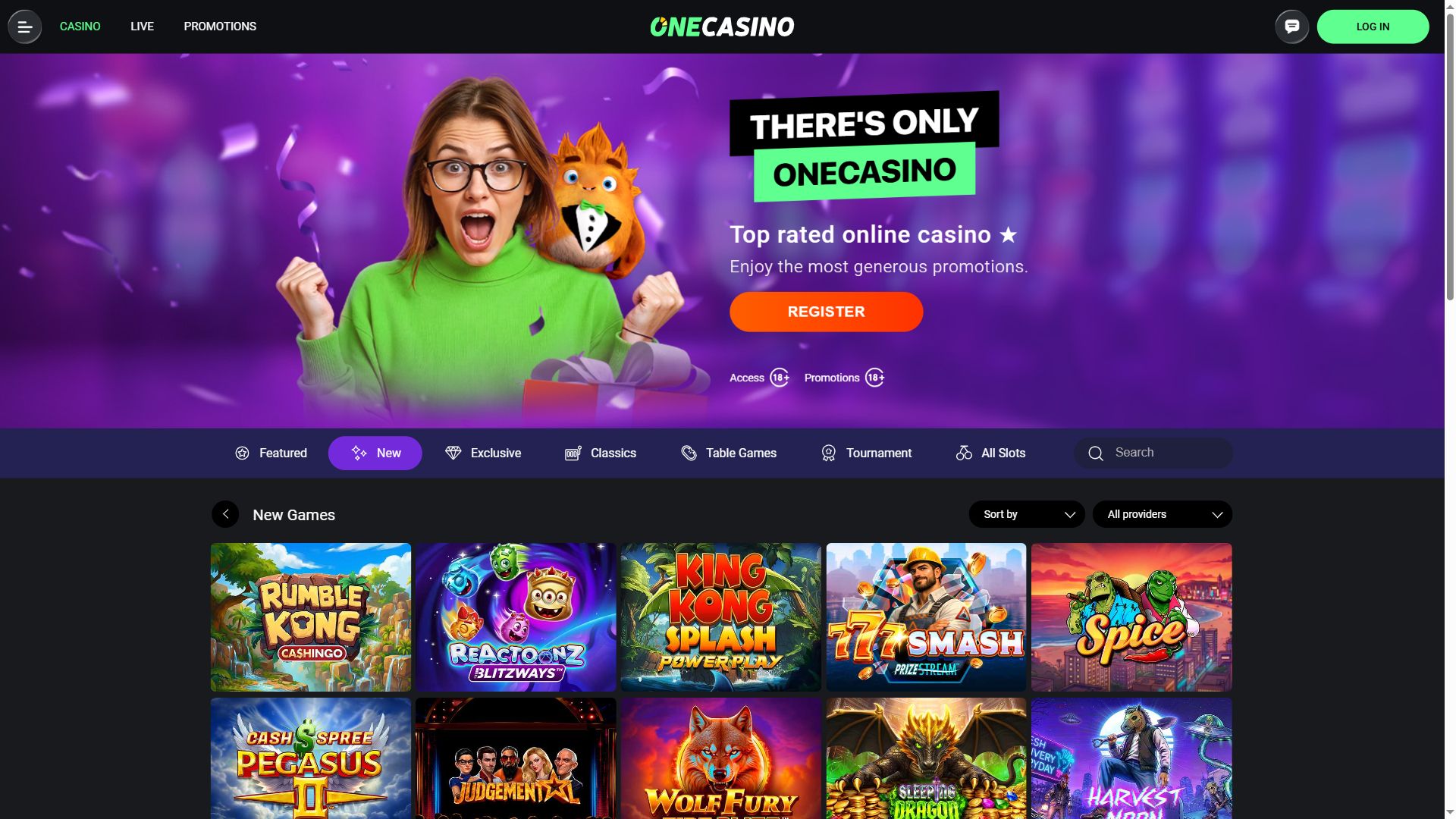 Onecasino — Homepage (Desktop)