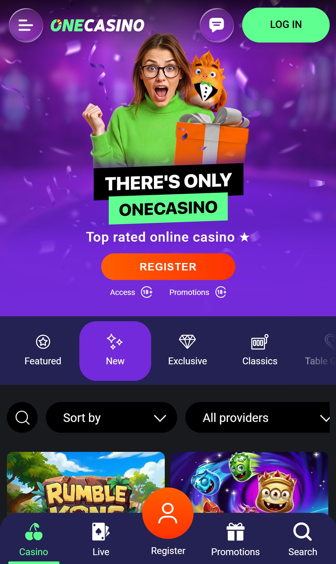 Onecasino — Homepage (Mobile)