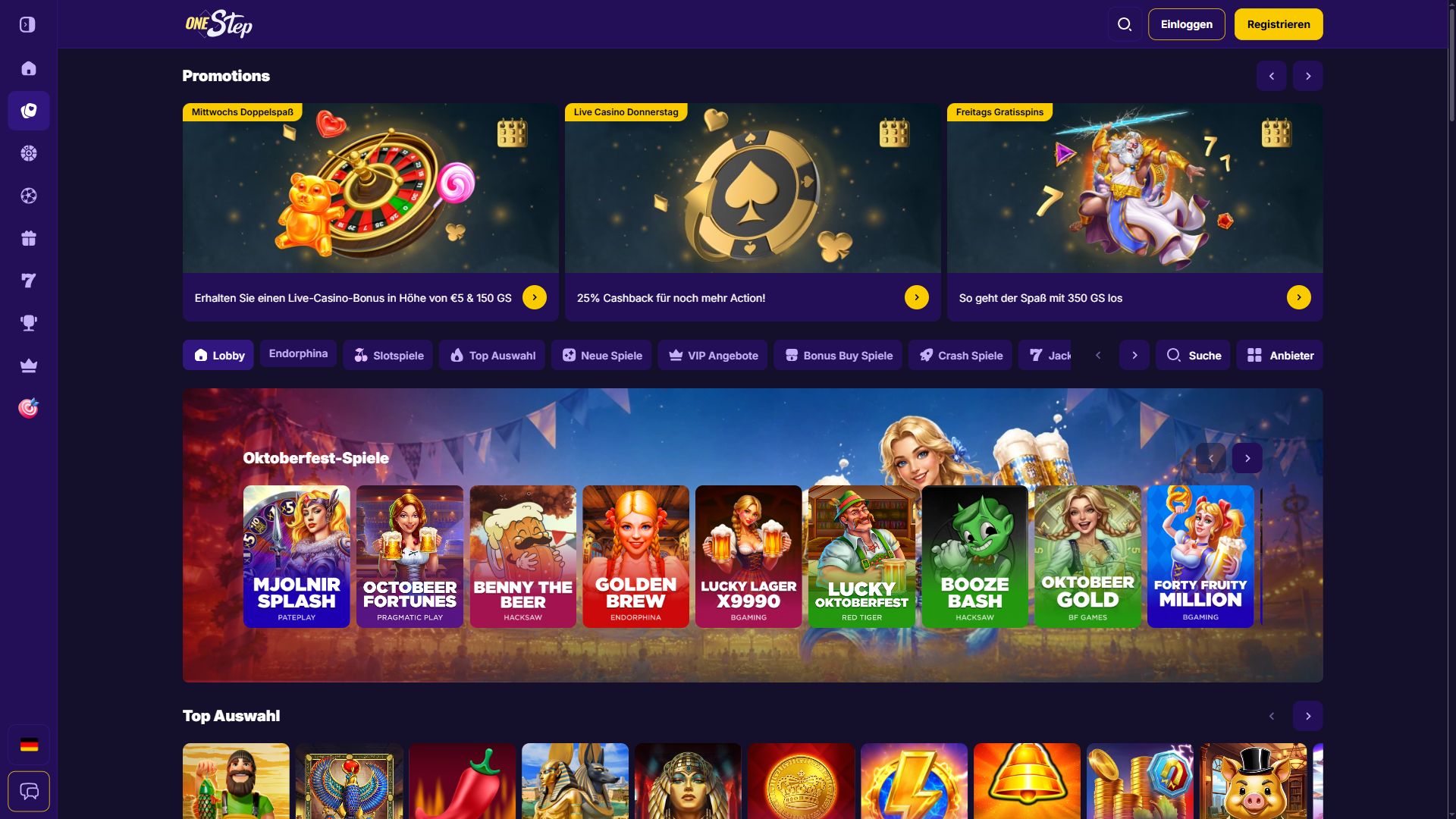Onestep Casino — Lobby (Desktop)
