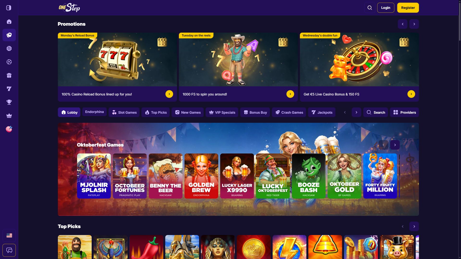 Onestep Casino — Lobby (Desktop)