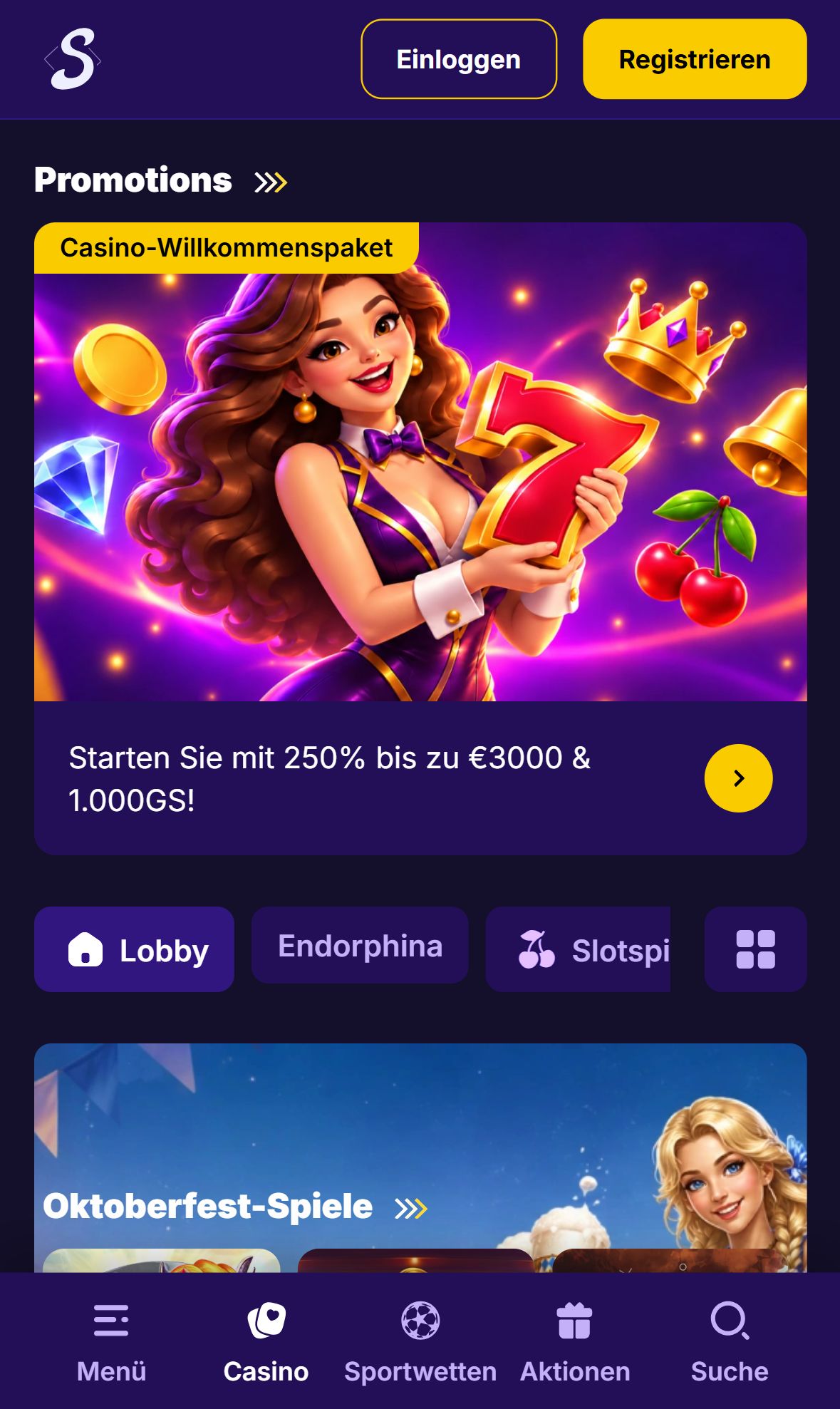 Onestep Casino — Lobby (Mobil)