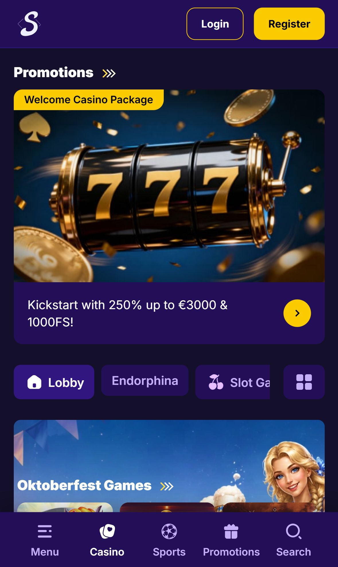 Onestep Casino — Lobby (Mobile)