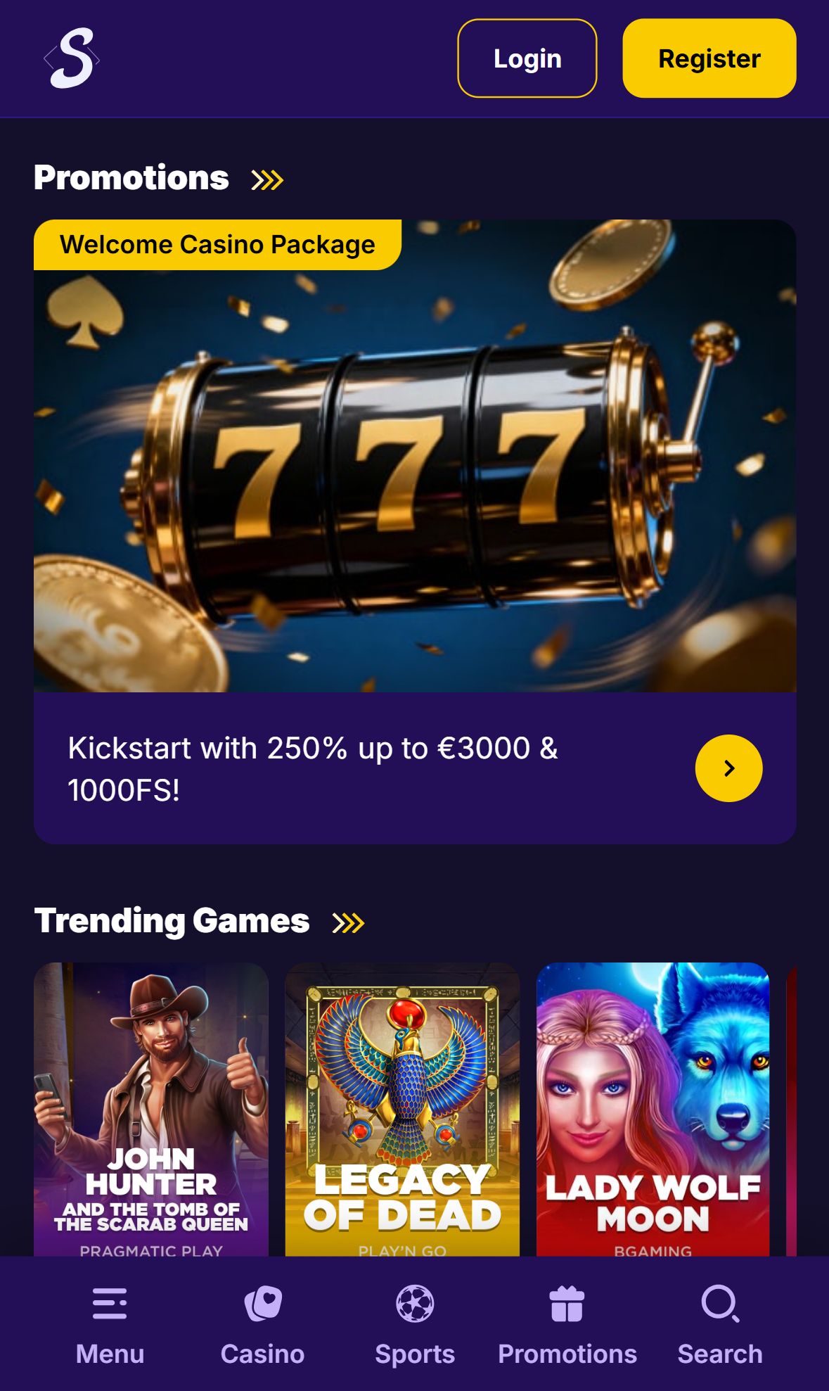 Onestep Casino — Homepage (Mobile)