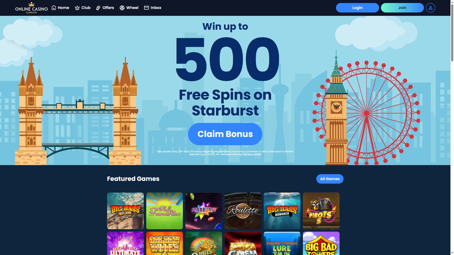 Online Casino London — Homepage (Desktop)