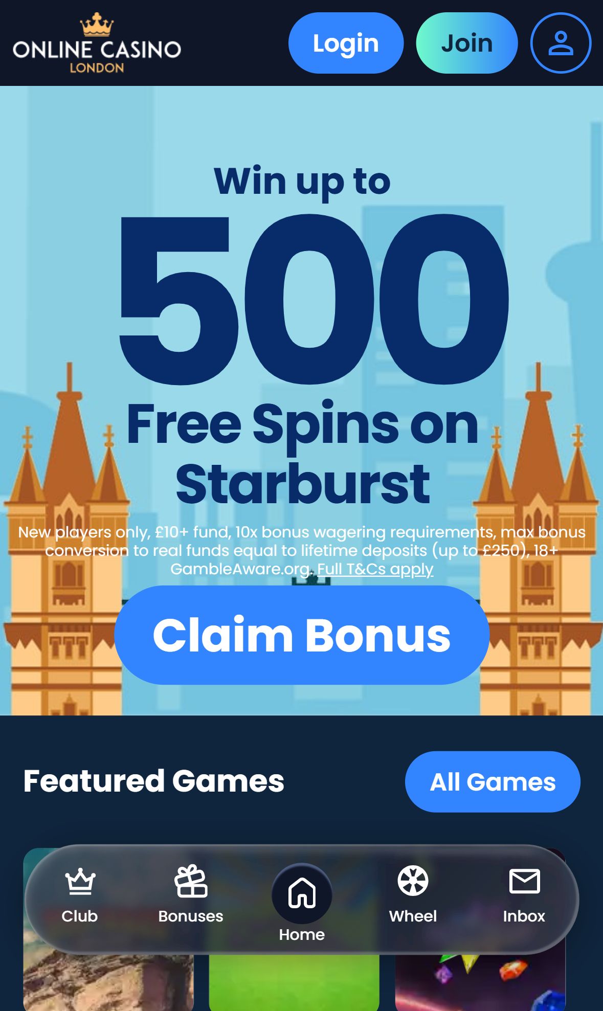 Online Casino London — Homepage (Mobile)
