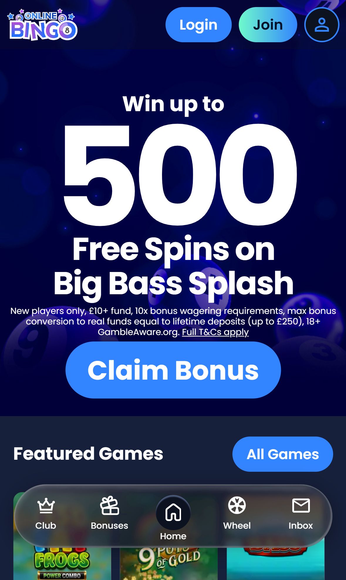 OnlineBingo — Homepage (Mobile)