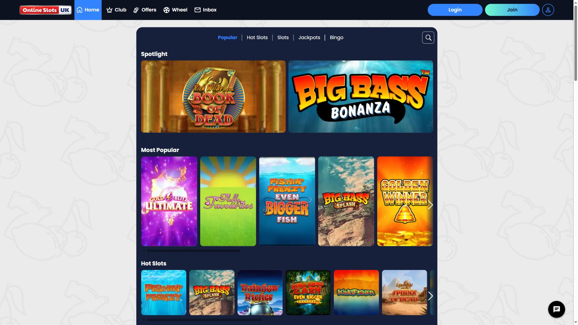 Online slots UK — Lobby (Desktop)