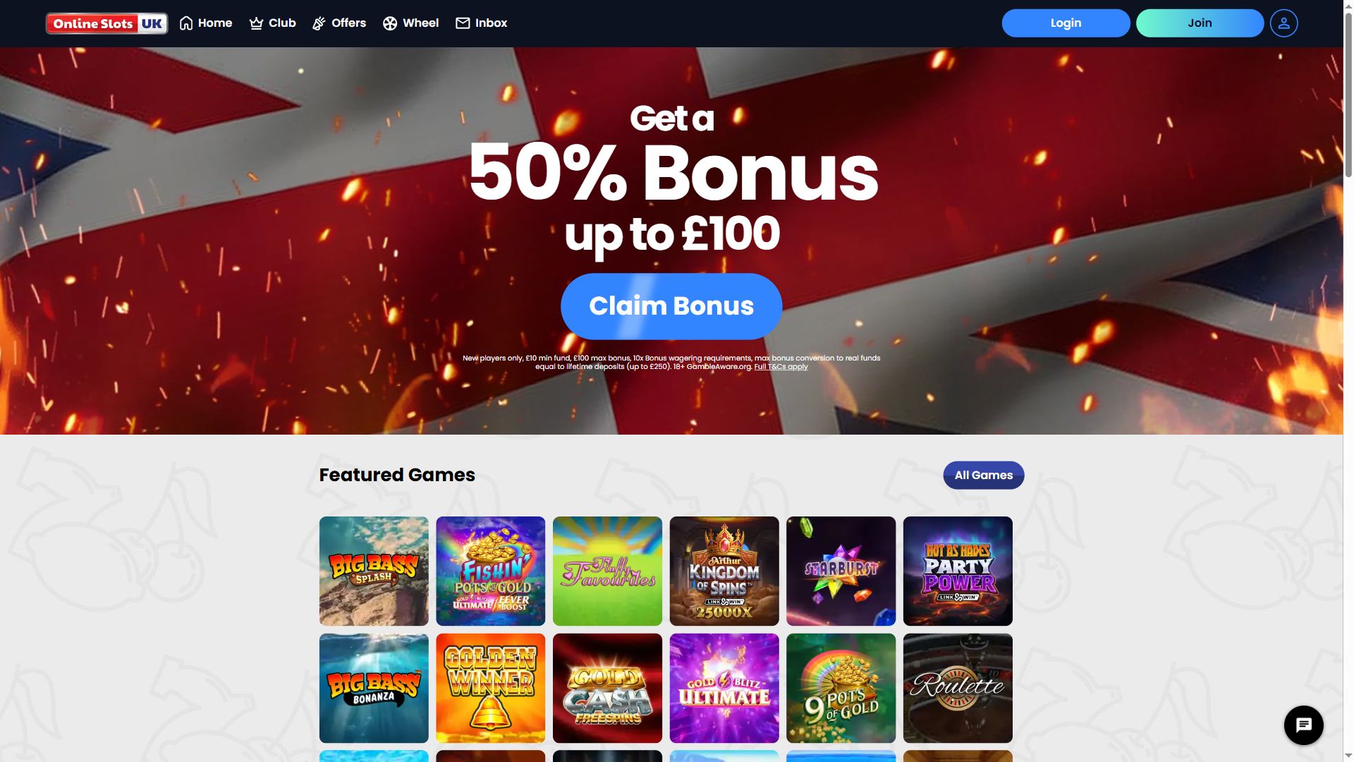 Online slots UK — Homepage (Desktop)