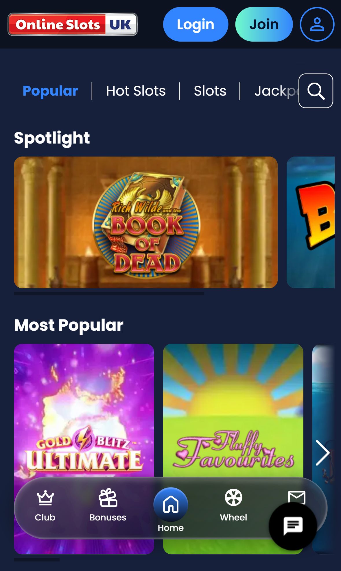Online slots UK — Lobby (Mobile)