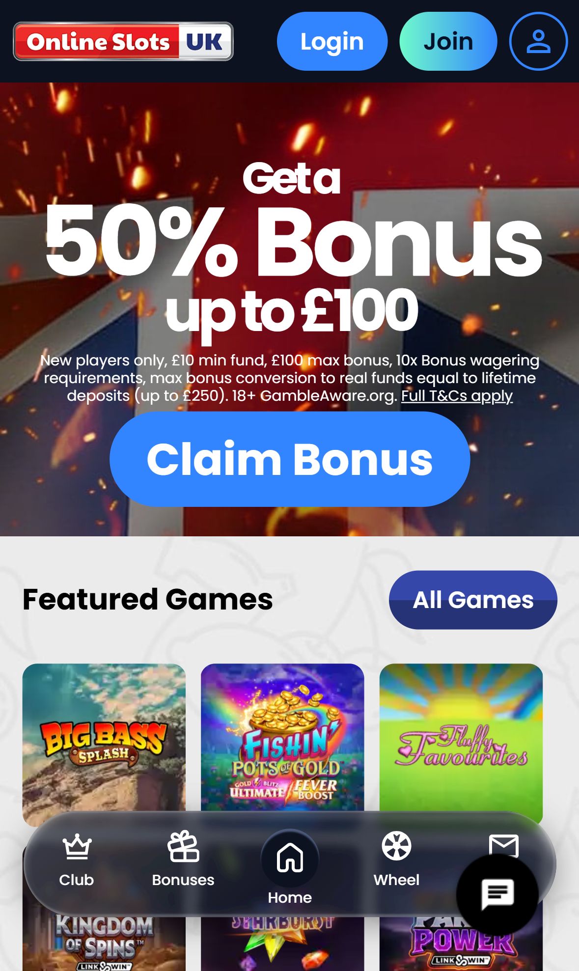 Online slots UK — Homepage (Mobile)