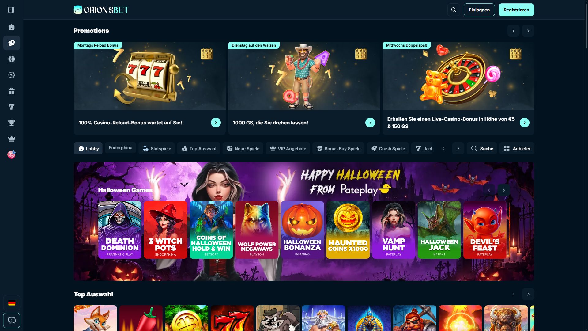 OrionsBet — Lobby (Desktop)