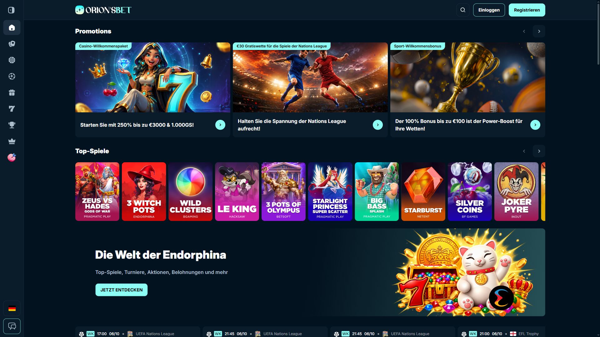 OrionsBet — Startseite (Desktop)